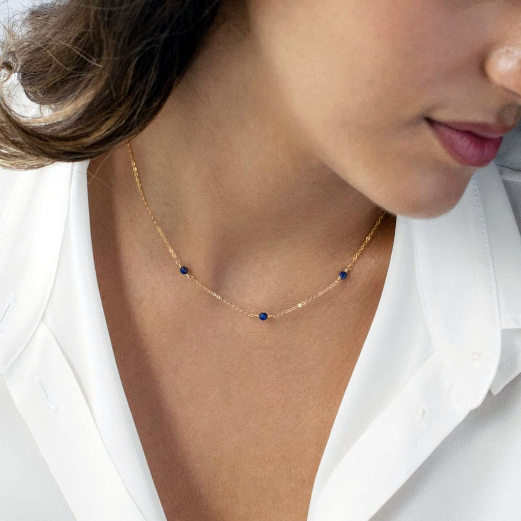 BERISO 14K Gold/Silver Plated Choker Necklace for Women Shining Dots Station Gold Chain Necklace Beads Sparkle Chain Necklace Link Chain Exquisite Jewelry for women