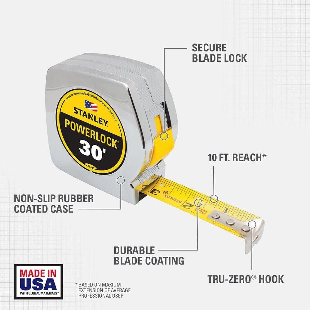 Stanley 33-231 3-Meter x 1/2-Inch Heavy Duty Powerlock Tape Rule With Metal Case