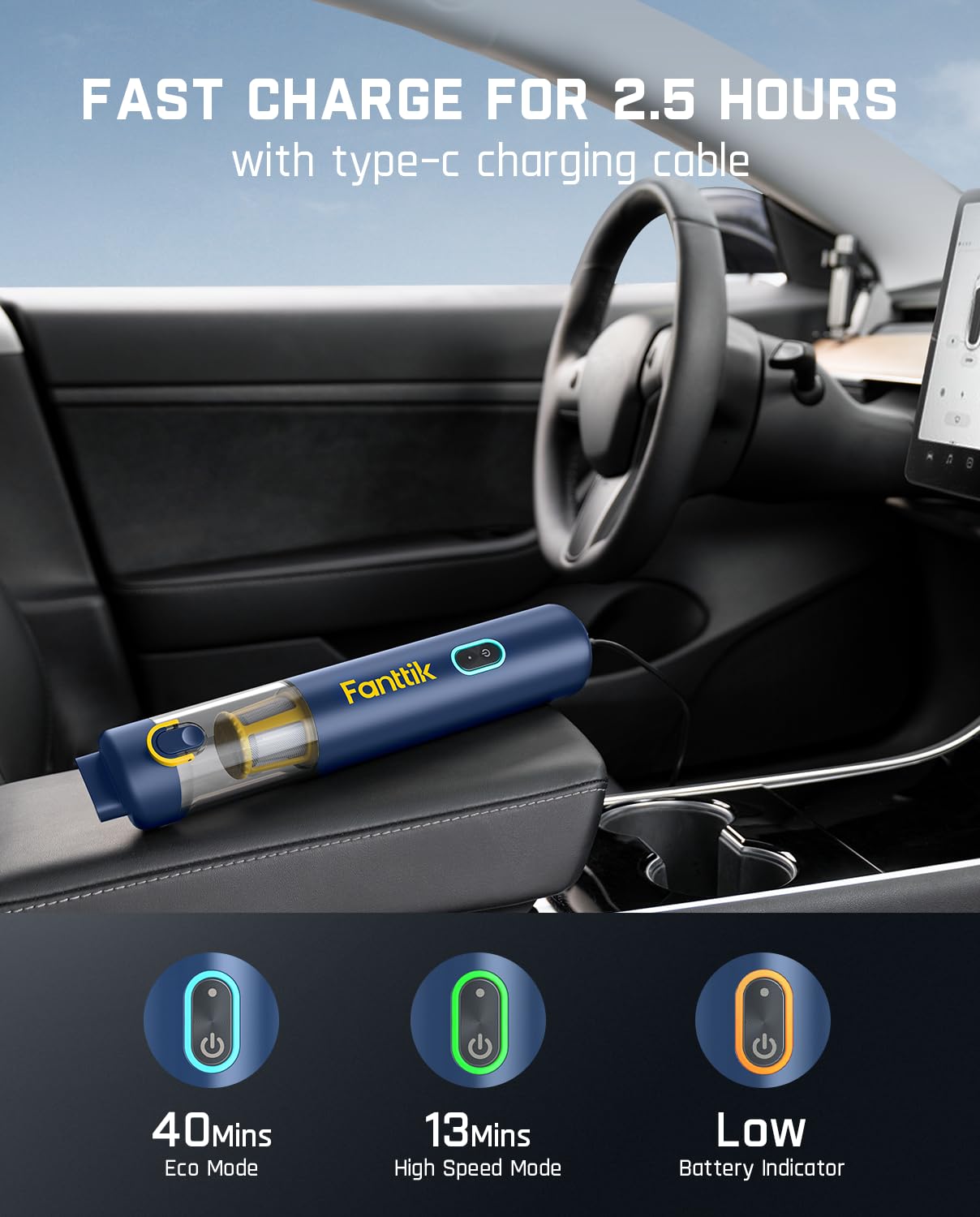 Fanttik Slim V8 APEX Car Vacuum, 4-in-1 Portable Mini Cordless Vacuum with 19000pa Suction Power, Type-C Charge, 2 Suction Modes, Handheld Vacuum for Small Jobs, Car, Office Desk, Keyboards (Black)