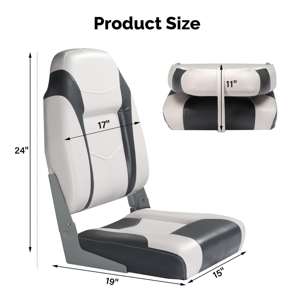 PEXMOR Boat Seats, Low/High Back, Folding, Waterproof, Captain Seat, 2 Packs (High Back-Blue & White)