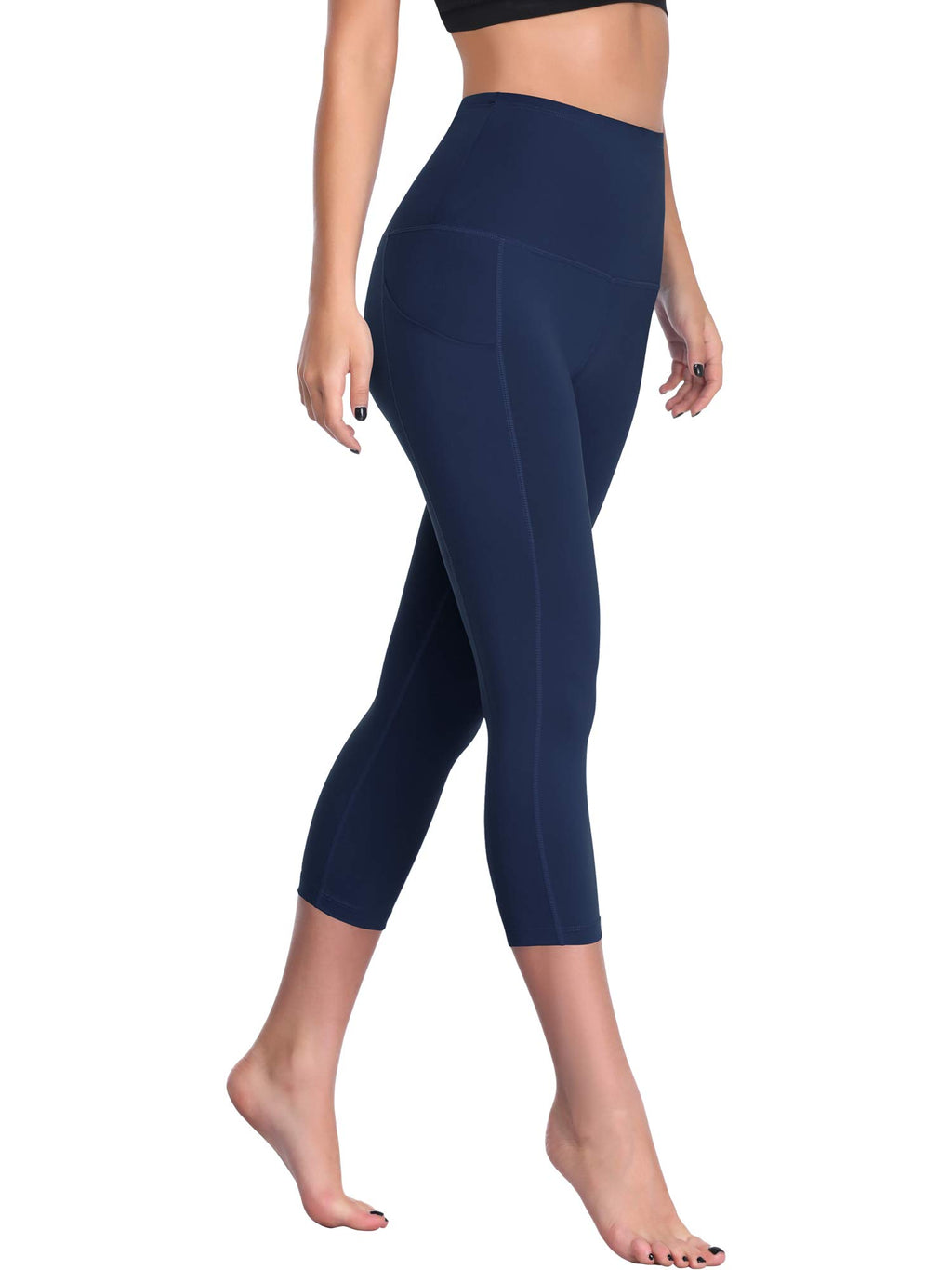 CADMUS Womens High Waist Workout Legging Capris for Yoga w Side Pockets
