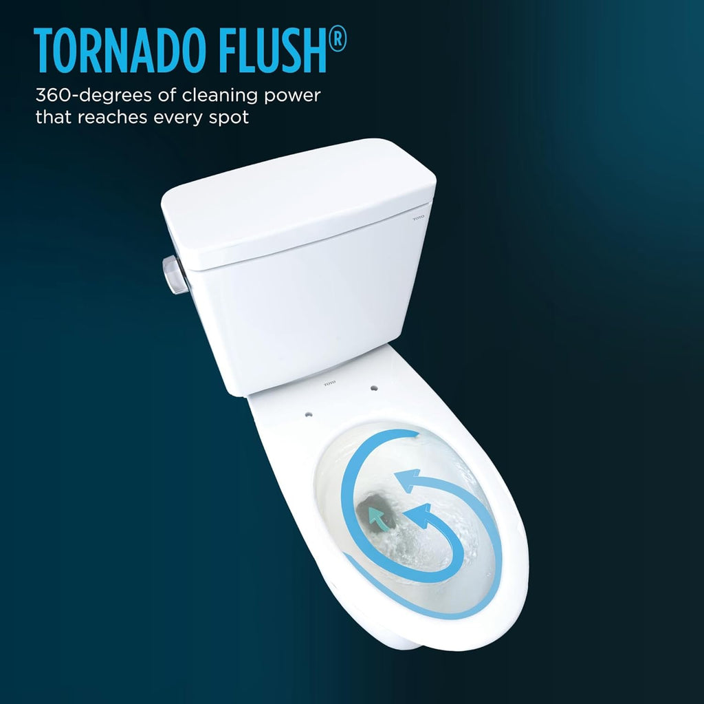 TOTO® Drake® Two-Piece Elongated 1.28 GPF Universal Height TORNADO FLUSH ® Toilet with 10 Inch Rough-In, CEFIONTECT®, and SoftClose® Seat, WASHLET®+ Ready, Cotton White - MS776124CEFG.10#01