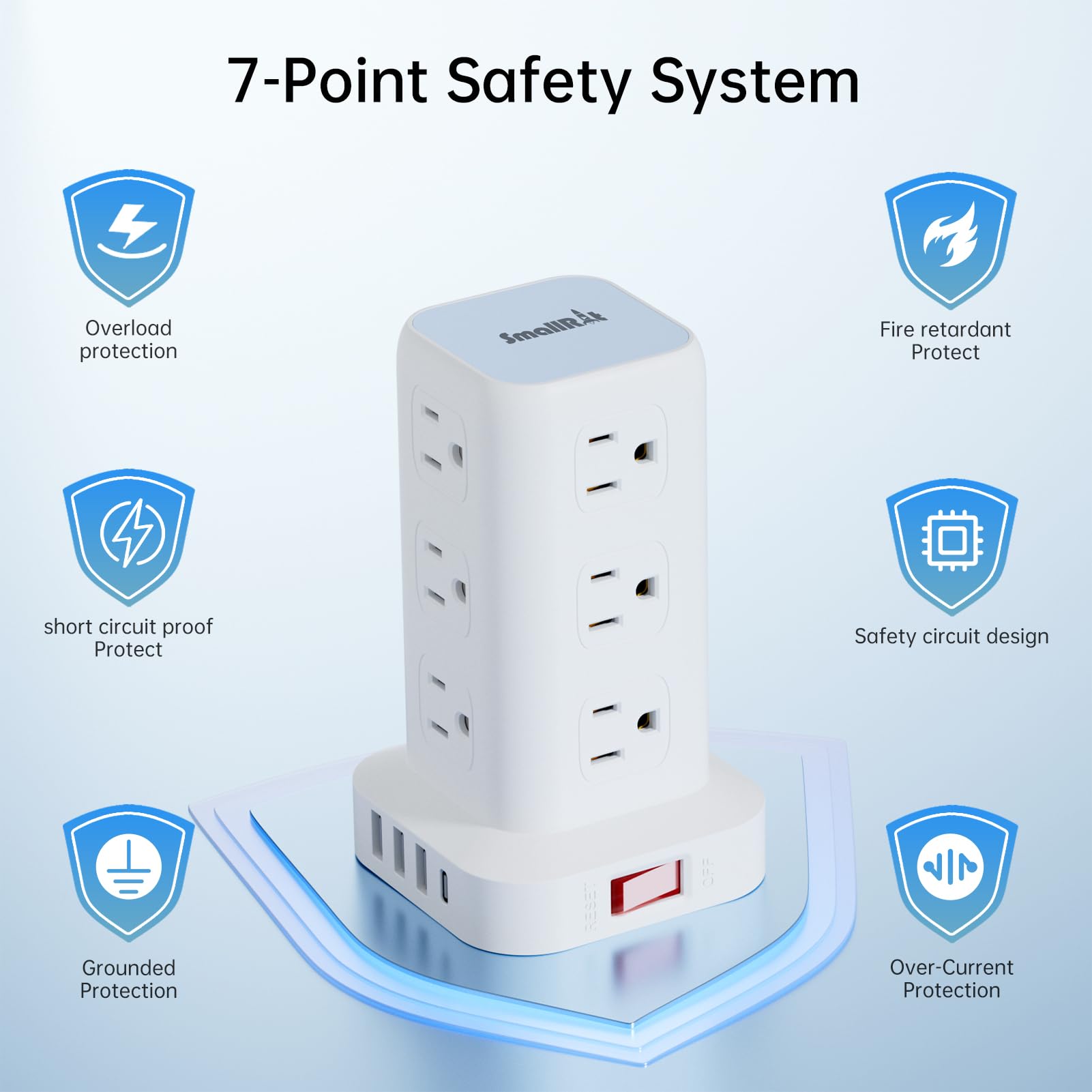 Tower Surge Protector Power Strip with 12 Outlets 4 USB (1 USB C), 6.5Feet Extension Cord with Multiple Outlets, Charging Station, Power Strip Tower, Office Desk Supplies