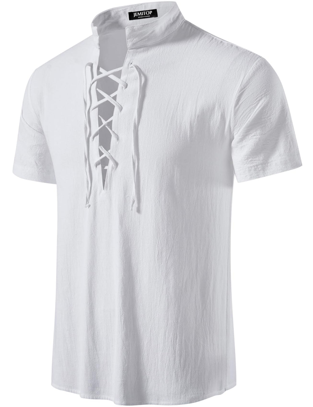 JEMITOP Men's Pure Cotton Vintage Short Sleeve Lace Up Shirts for Renaissance Pirate Viking Medieval Costume
