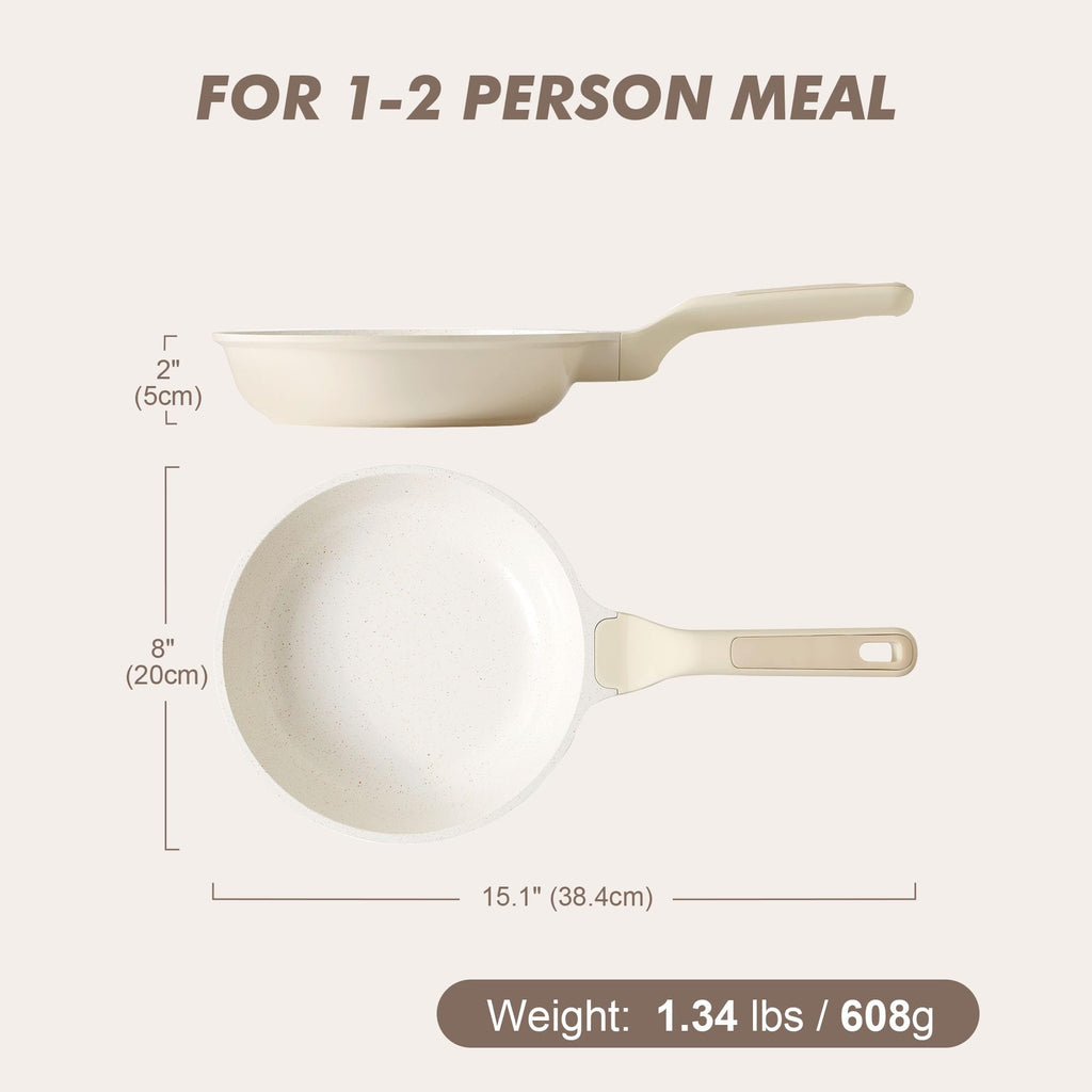 SENSARTE Nonstick Ceramic Frying Pan 8-Inch, Healthy Non Toxic Skillet, Induction Compatible Omelet Pan with Heat Resistant Handle, PFAS-Free, Cream White