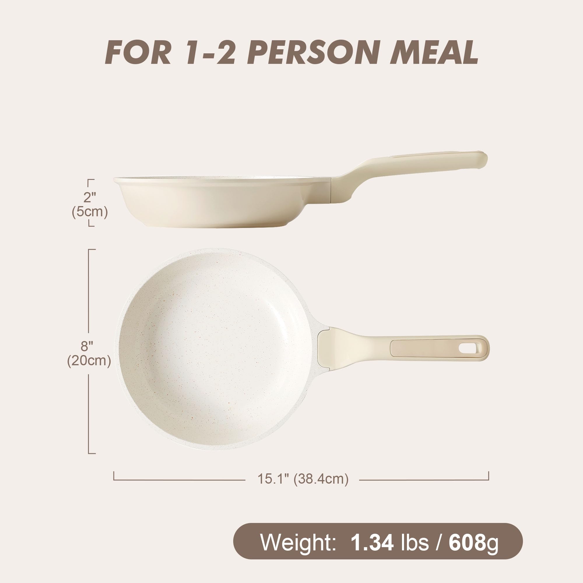 SENSARTE Nonstick Ceramic Frying Pan 8-Inch, Healthy Non Toxic Skillet, Induction Compatible Omelet Pan with Heat Resistant Handle, PFAS-Free, Cream White