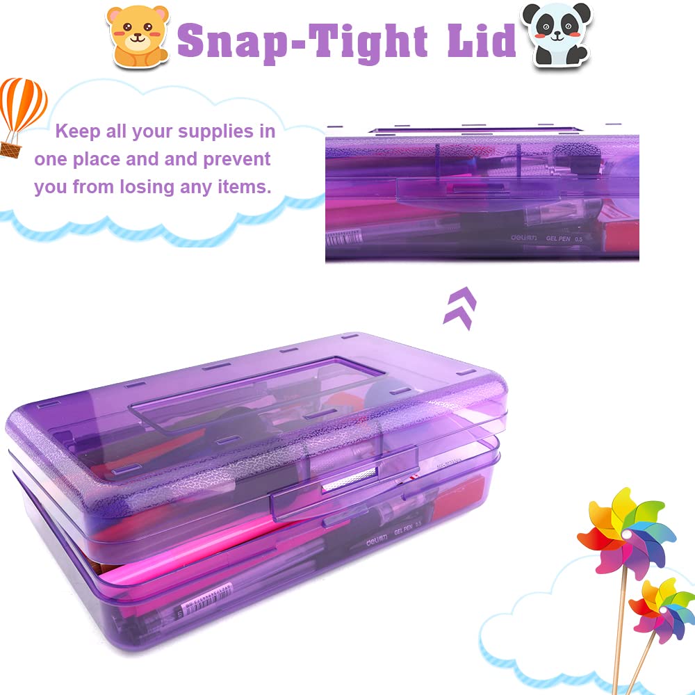 Pencil Case, Pencil Box, Clear Pencil Case, 3 Pack Plastic Pencil Case, Large Capacity Pencil Case, Crayon Box with Snap-tight Lid Stackable Design, Plastic Storage Box for School Office Supplies