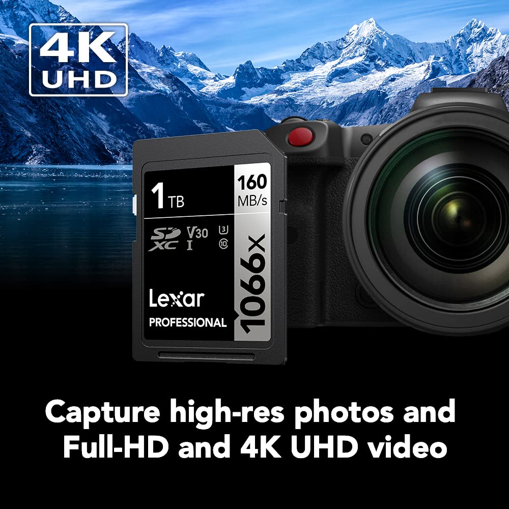 Lexar 256GB Professional 1066x SD Card, UHS-I, C10, U3, V30, Full HD, 4K, Up To 160MB/s Read SDXC Memory Card, for DSLR & Mirrorless Cameras (LSD1066256G-BNNNU)