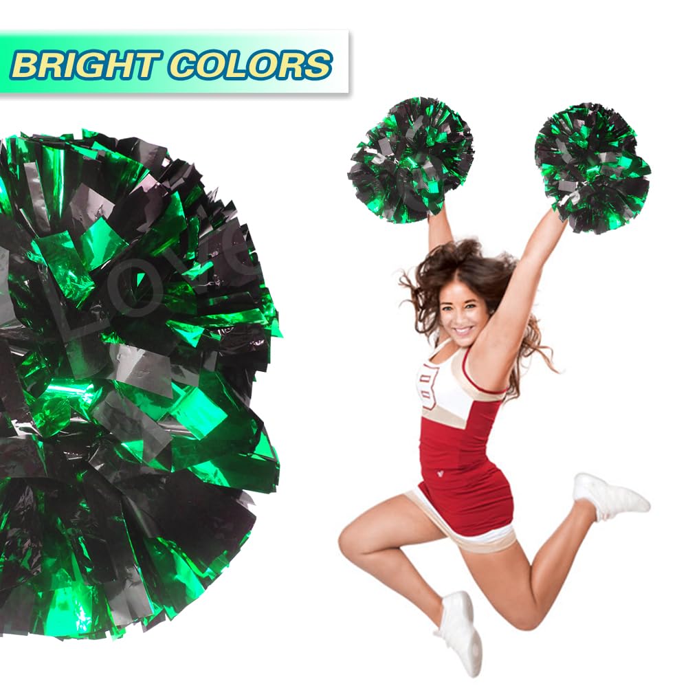 Lovecheer 2PCS/6PCS Metallic Pom Poms Cheerleading with Baton Handle Cheer Pompoms for Kids Adults Team Sports Spirit Party Cheering