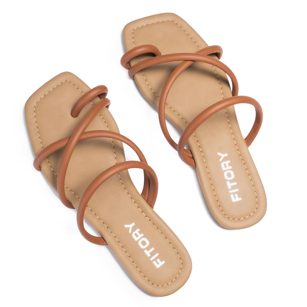 FITORY Women's Slide Sandals Flat Toe Ring Thongs with Cross Strap for Summer Size