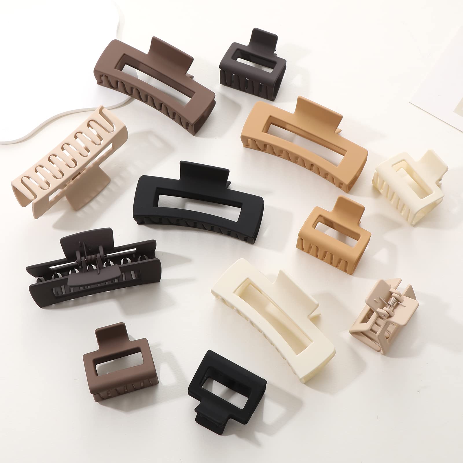 12 Pack Black Square Claw Clips, Big and Small Neutral Rectangle Hair Claw, Non-slip Matte Large Hair Clips for Women,Strong Hold jaw clip for Thick Thin Hair