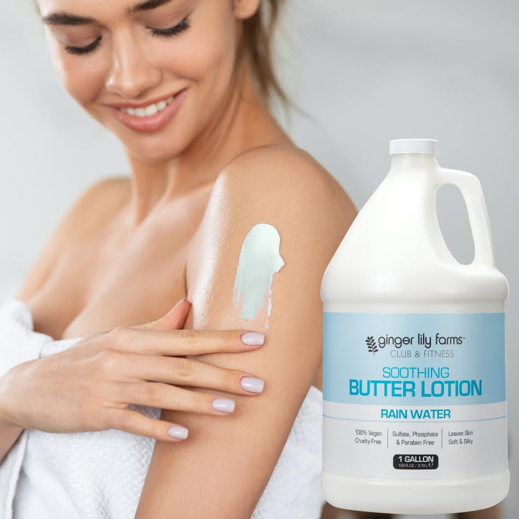 Ginger Lily Farms Club & Fitness Soothing Butter Lotion for Dry Skin, 100% Vegan & Cruelty-Free, Aloe Vera Scent, 1 Gallon (128 fl oz) Refill
