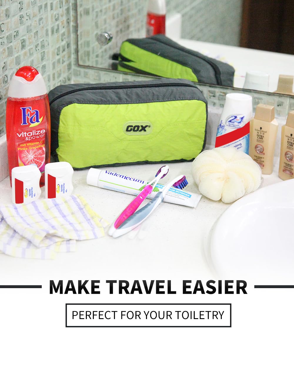 GOX Travel Small Toiletry Bag for Men Nylon Dopp Kit Medicine Bag Travel Organizer Pouch Shave Kits for Teens Toiletry Essentials Bathroom Compact (Black, 7.9 * 3.7 * 2 Inches)