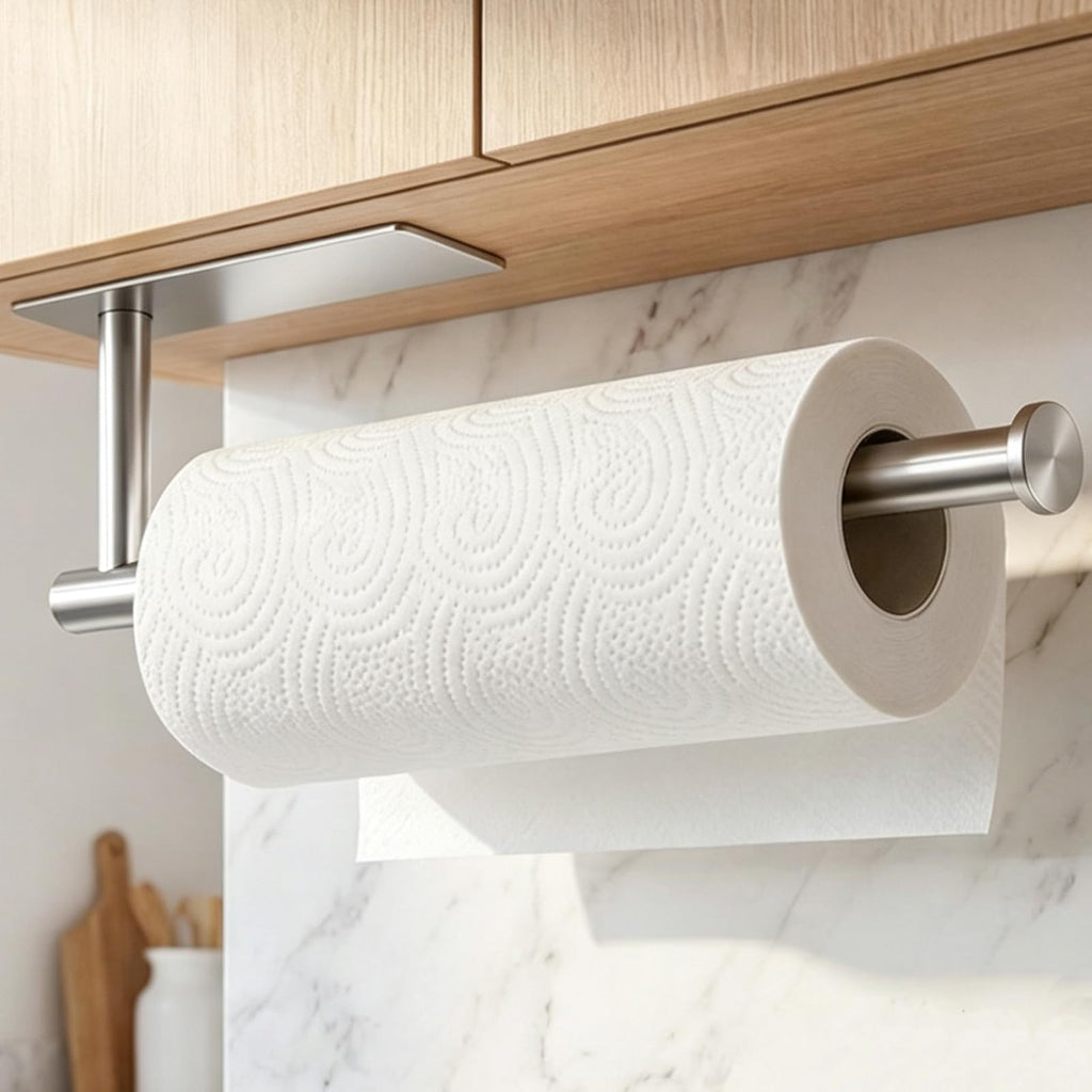 theaoo Paper Towel Holder - Under Cabinet Paper Towel Holder for Kitchen, Adhesive Paper Towel Roll Rack for Bathroom Towel, Wall Mounted Matte Black Paper Towel Rack, SUS304 Stainless Steel(1, Black)