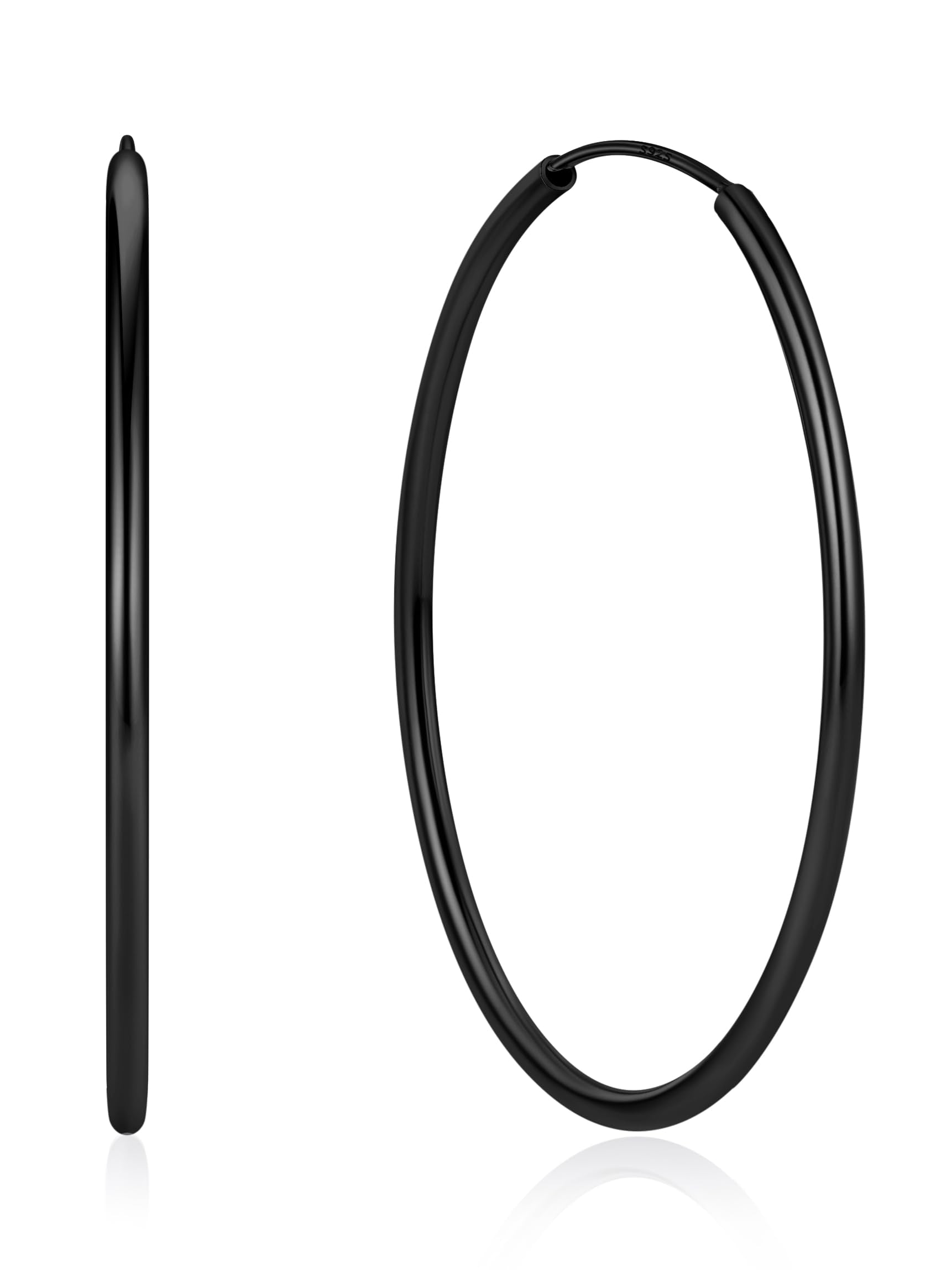ChicSilver 925 Sterling Silver Hoop Earrings for Women Hypoallergenic, Lightweight Large Gold Plated Silver Hoop Earrings, Endless Hoops Earring 20/30/40/50/60/70MM