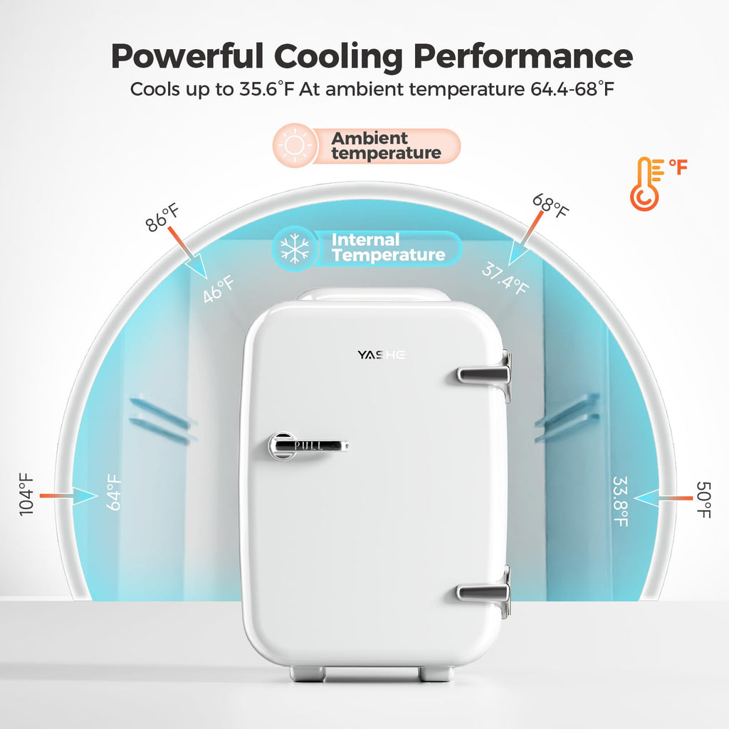 YASHE Mini Fridge, 4 Liter/6 Can Mini Makeup Fridge, 110V AC/ 12V DC Portable Thermoelectric Cooler&Warmer for Skincare, Drink, Cosmetic, Medicine, Small fridge for Bedroom, Office, Dorm, Car, Black