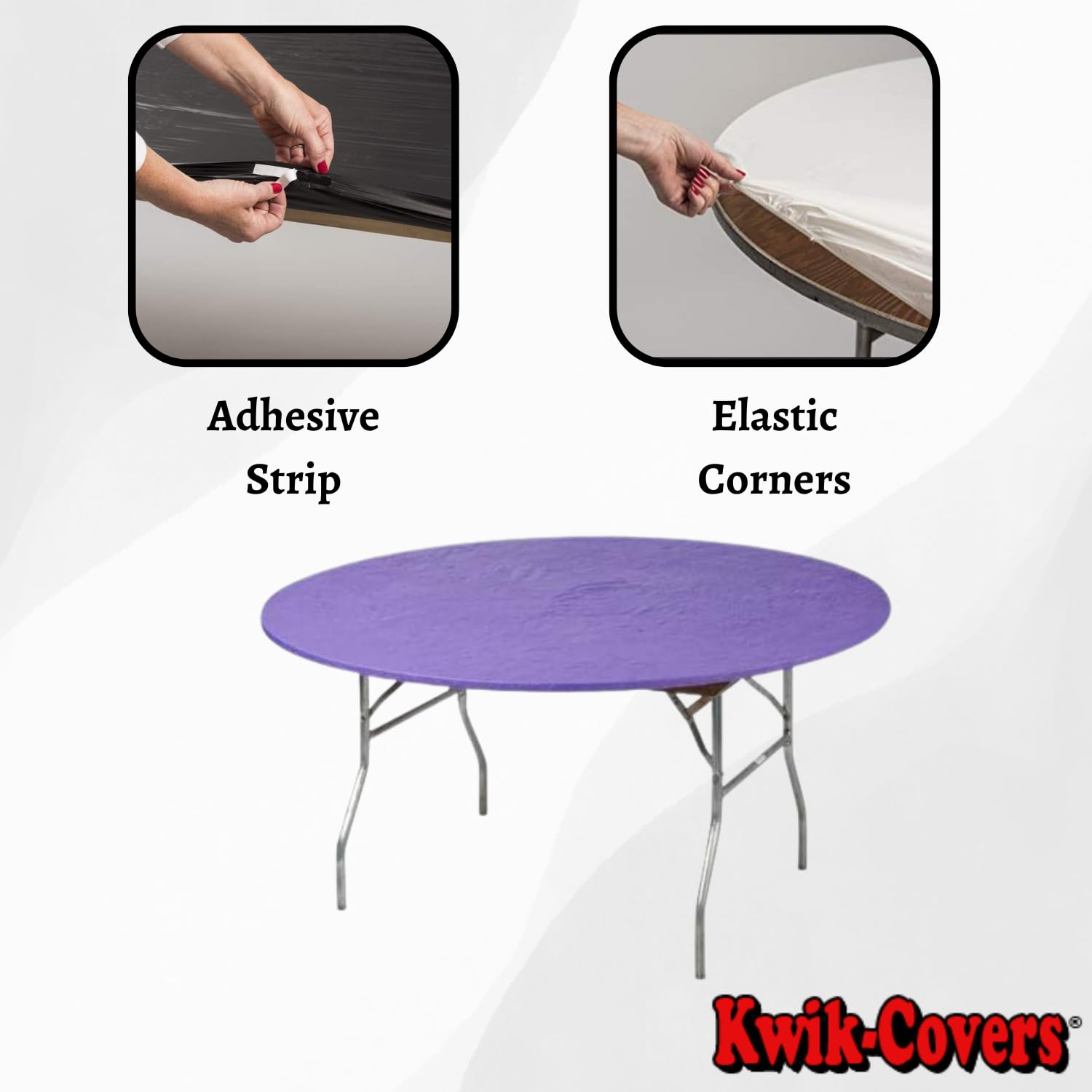 Kwik-Covers 60" Round Fitted Plastic Table Covers, 5 Pack (Black)