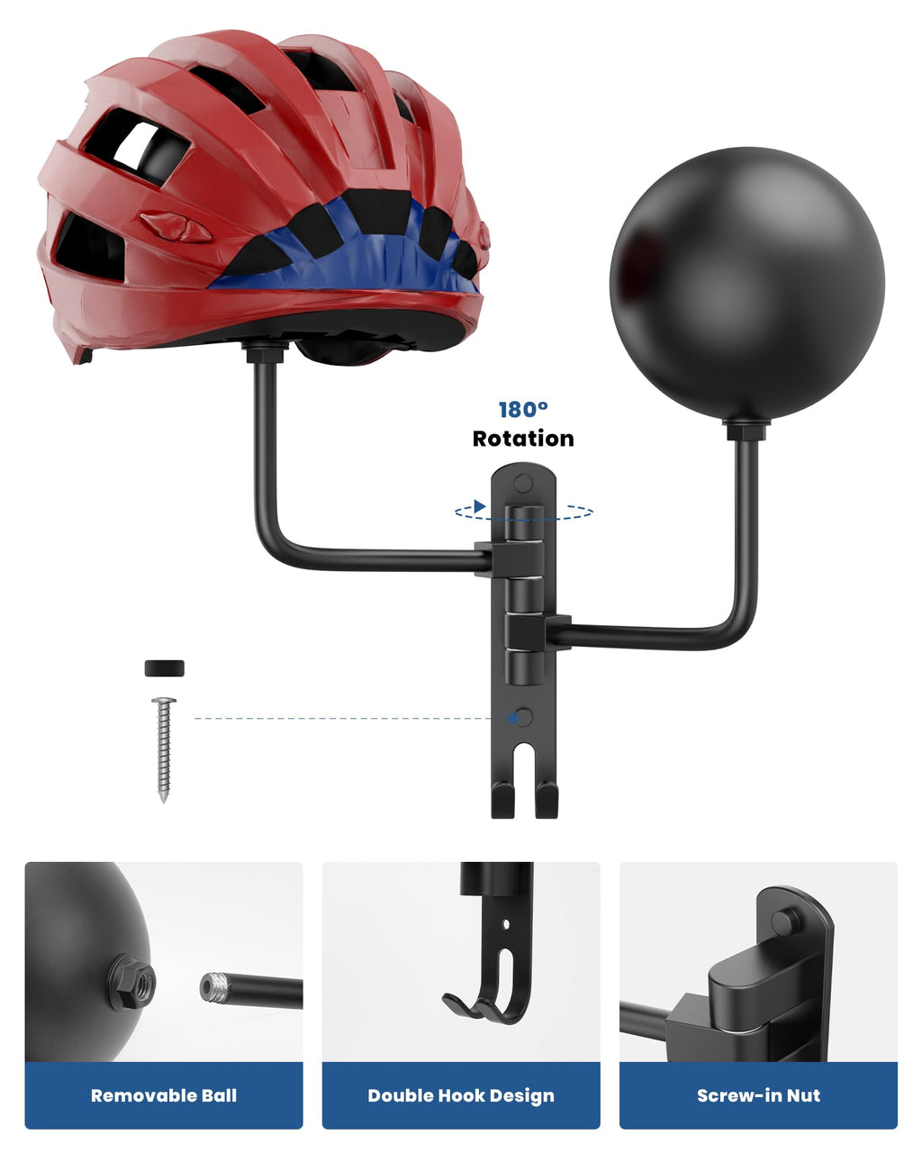 Helmet Hanger Wall Mount 180° Swivel Helmet Holder for Motorcycle Bike Racing Outerwear Sports Gear