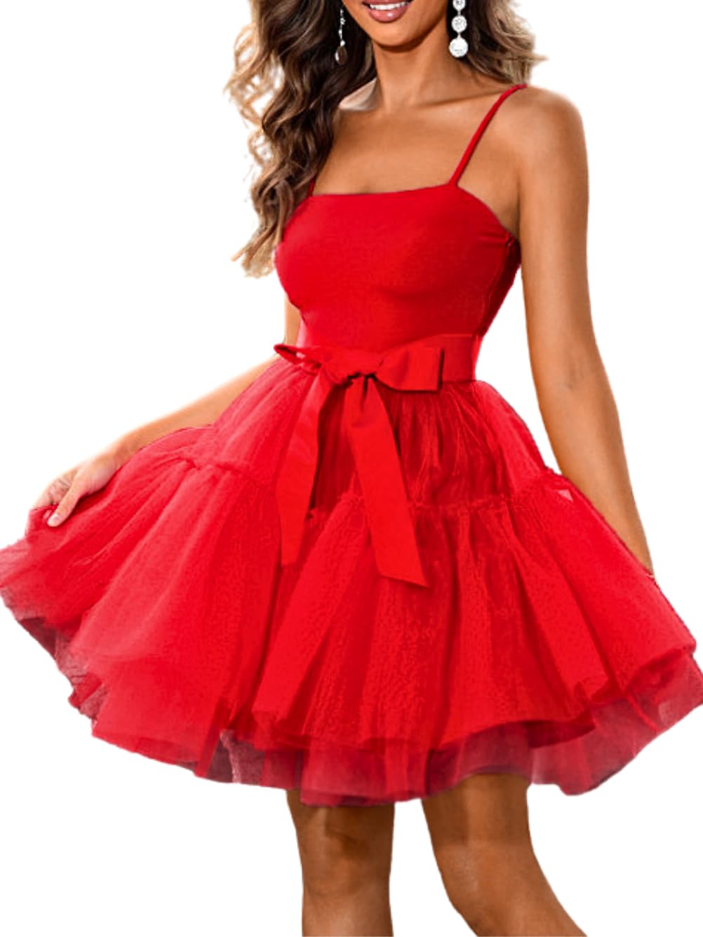 Kaei&Shi Poofy Short Tulle Dress,Spaghetti Strap Semi Formal Dresses for Women,Elegant Birthday Outfit Homecoming Cocktail