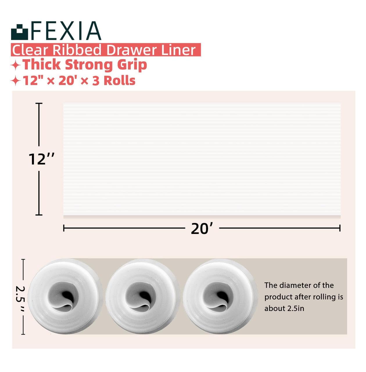 FEXIA Shelf Liner for Kitchen Cabinets Drawer Non Adhesive Non-Slip Liner 12 Inches x 20 FT Waterproof & Oil-Proof Durable Material Fridge Liner for Shelves
