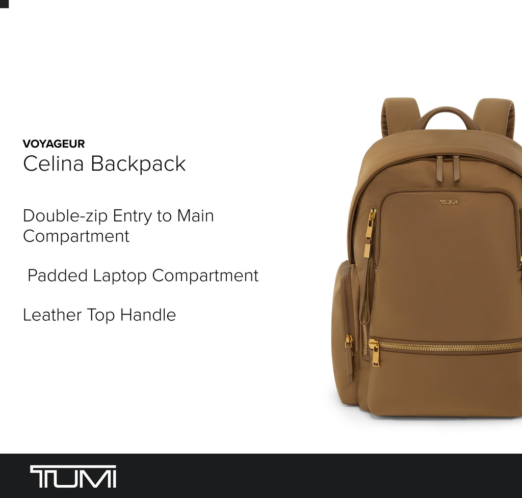 TUMI - Voyageur Celina Backpack - Women's Work and Travel Bag - 16.0" X 10.6" X 6.5" - Holds Up to 16" Laptop - Black & Gold Hardware