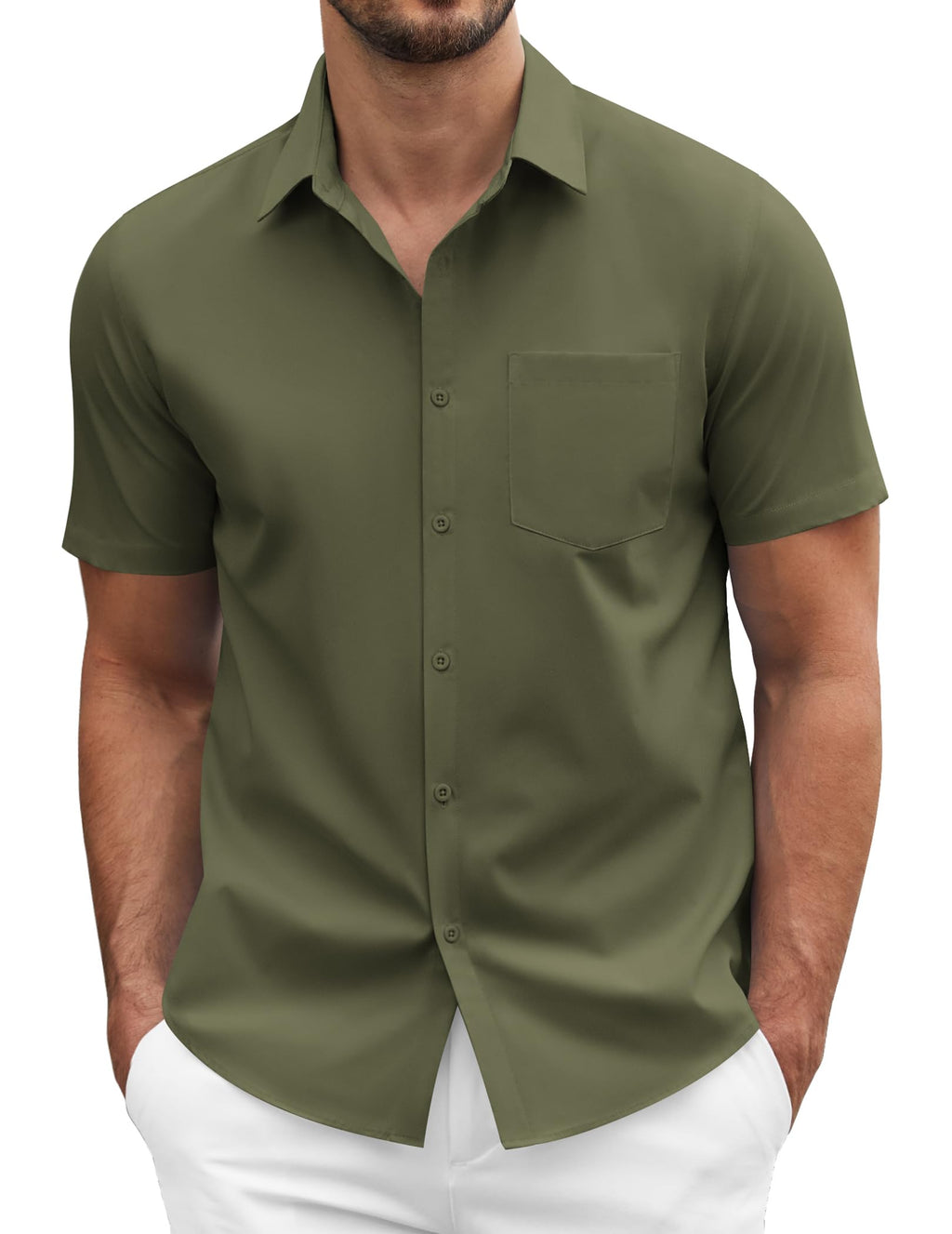 COOFANDY Men's Short Sleeve Casual Button Down Shirt Business Untucked Dress Shirts with Pocket