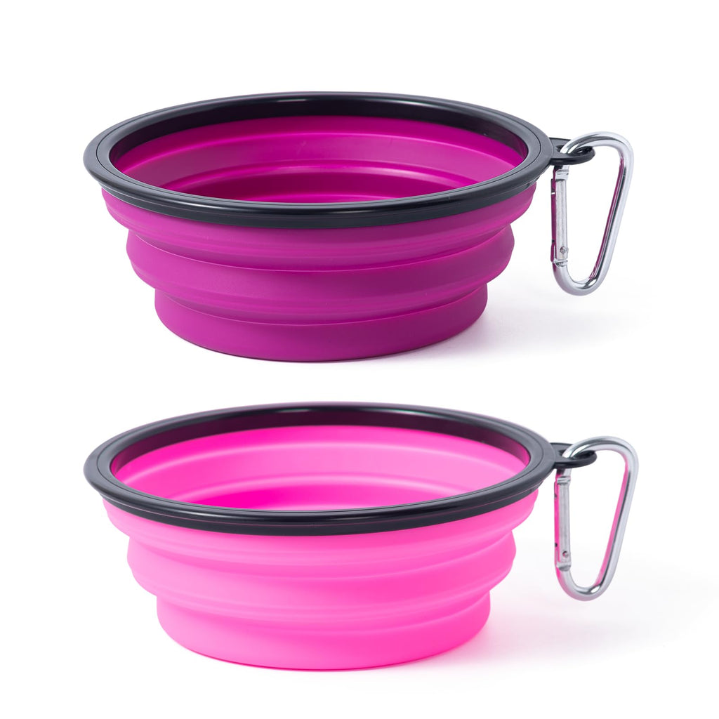 Dog Bowl Pet Collapsible Bowls, 2 Pack Collapsible Dog Water Bowls for Cats Dogs, Portable Pet Feeding Watering Dish for Walking Parking Traveling with 2 Carabiners (Small, Black & Pink)