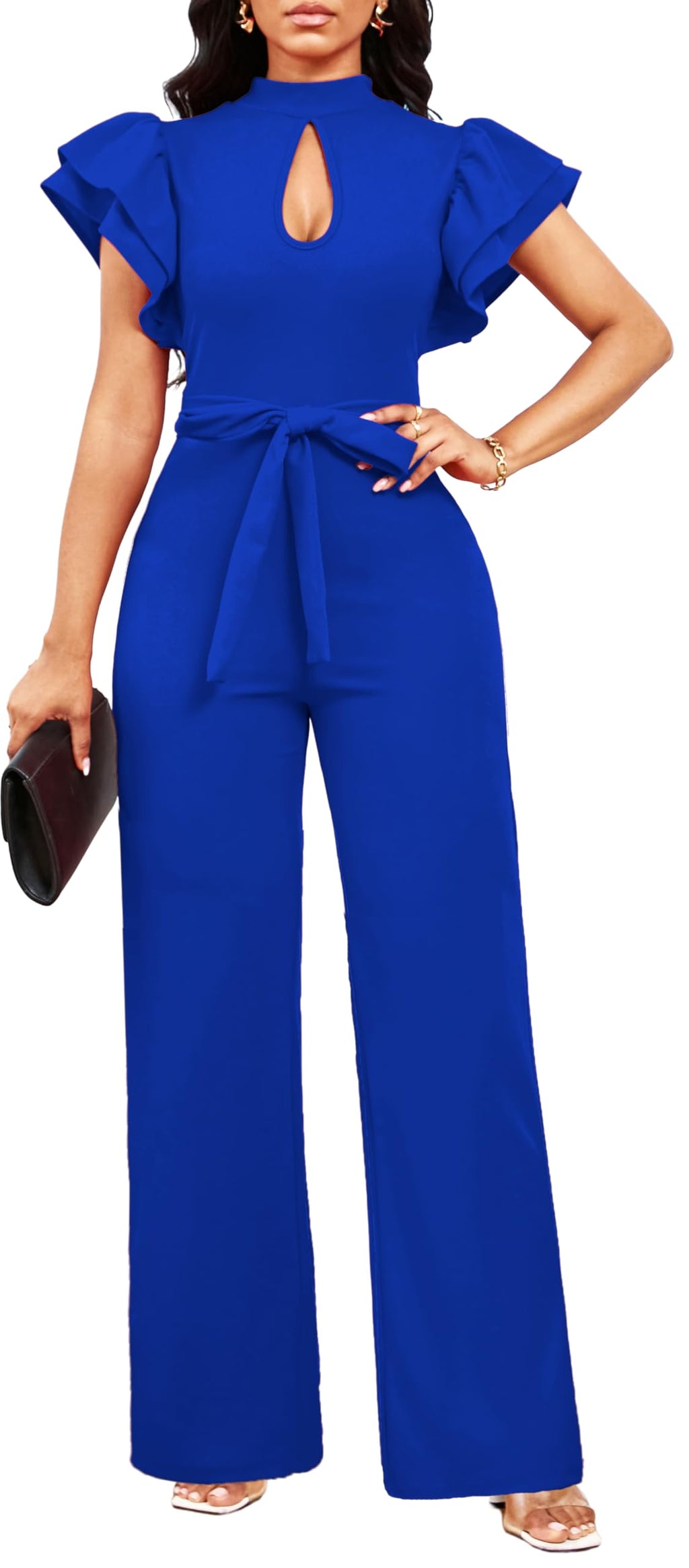 SxClub Elegant Jumpsuits for Women Dressy Formal Casual Long Straight Pants Business Jumpsuit
