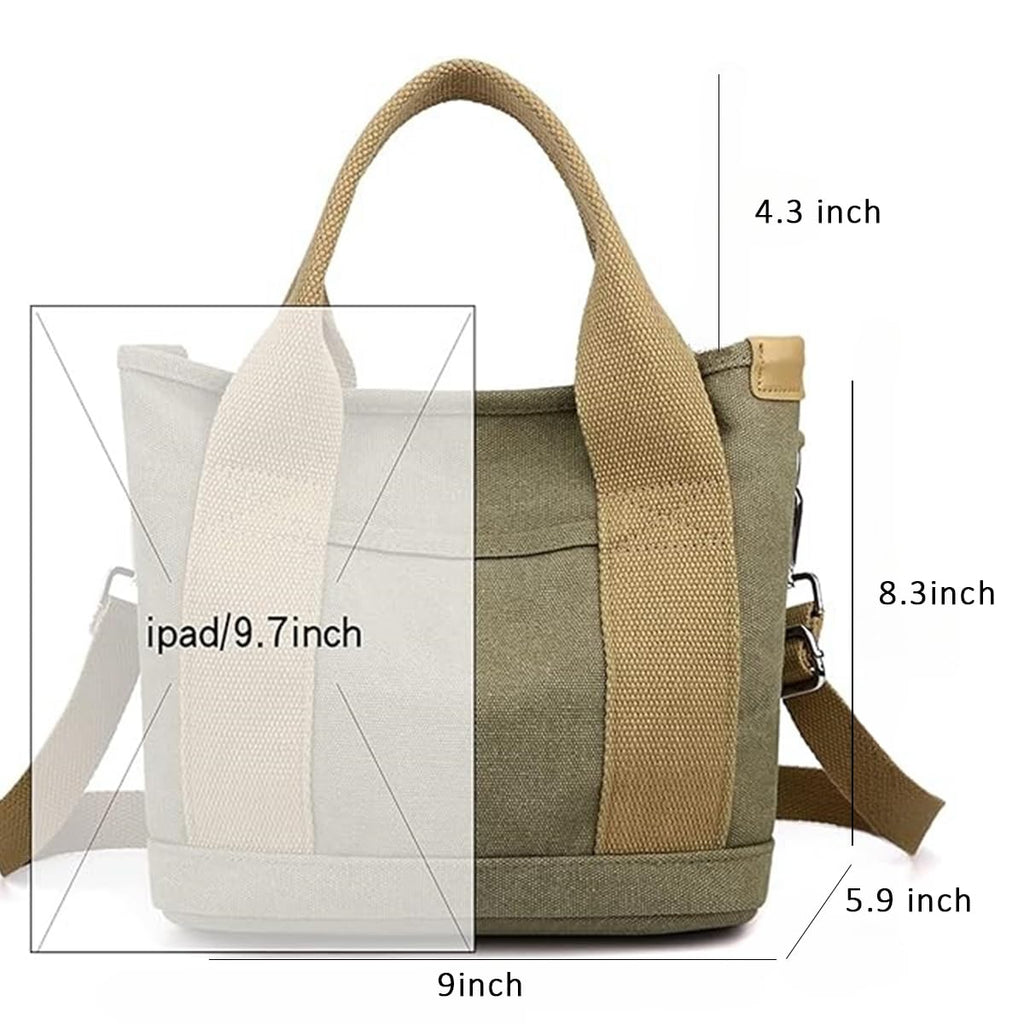 Small Tote Bag with Zipper, 2024 Canvas Multi-Pocket Crossbody Bag Shoulder Bag Satchel Hobo Bag Messenger Bag