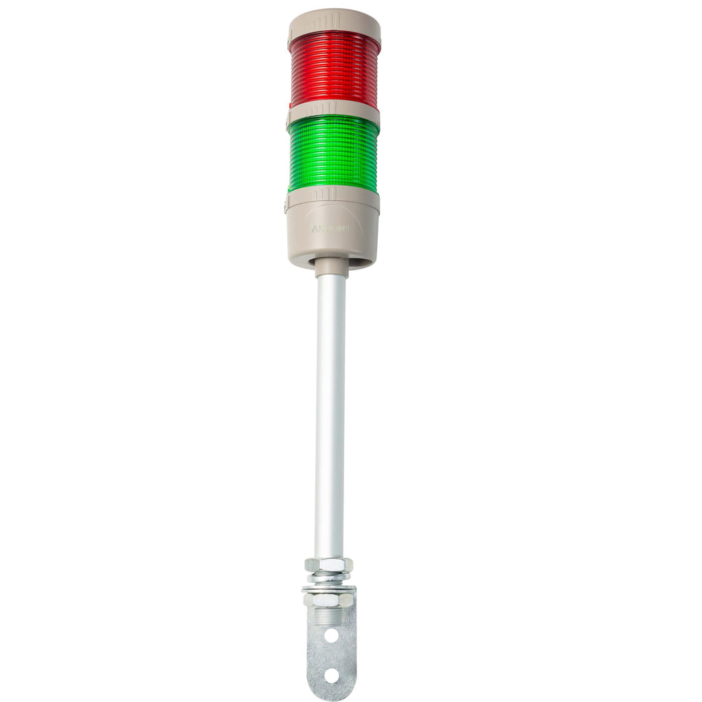 2-Stack LED Andon Tower Light with Buzzer | Industrial Warning Signal, Red/Green,On/Off or Flash, ABB Switch, Mean Well 120V-24V Adapter, Plug-and-Play