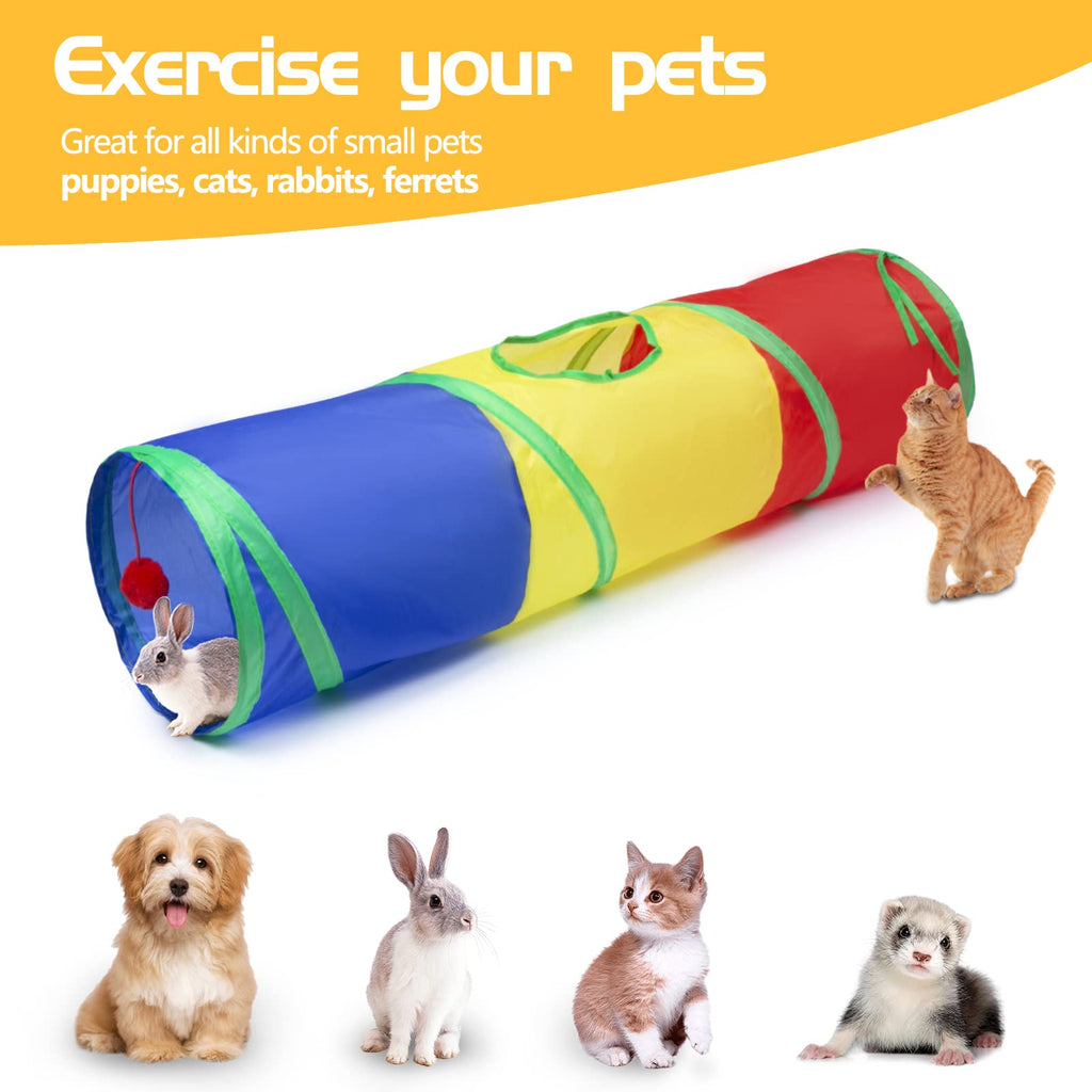 Sheldamy Cat Tunnel, 2-Way Collapsible Play Tunnel, Interactive Toy Maze for Small Animals, Suitable for Kittens, Puppies, Rabbits, Ferrets, Blue & Black