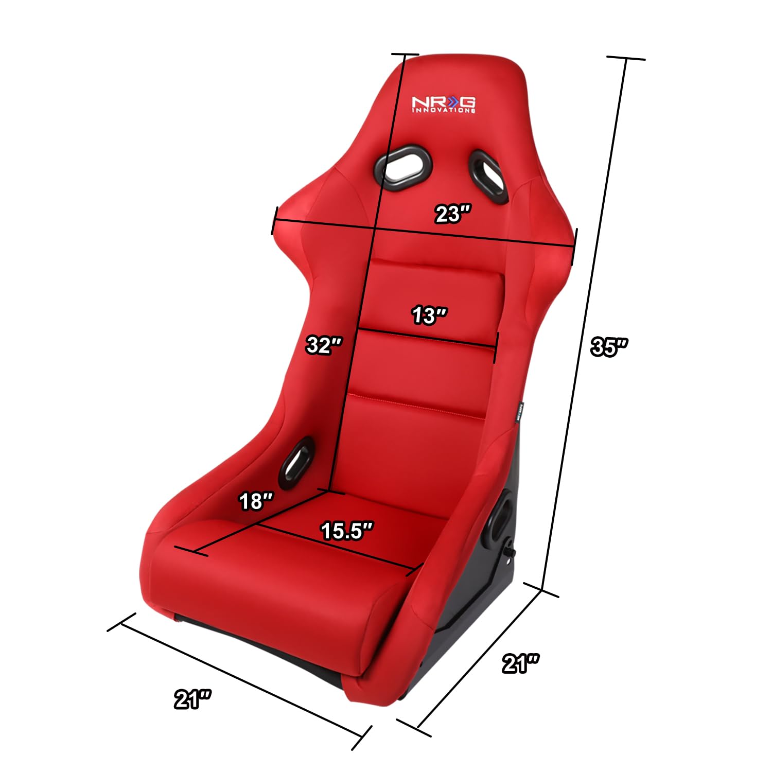 NRG Innovations NRG-FRP-330 Fiber Glass Fixed Back Bucket Racing Seat (Small), 4 pt Harness Compatibility, Black Seat Cover, 19"W X 18" D X 34" H