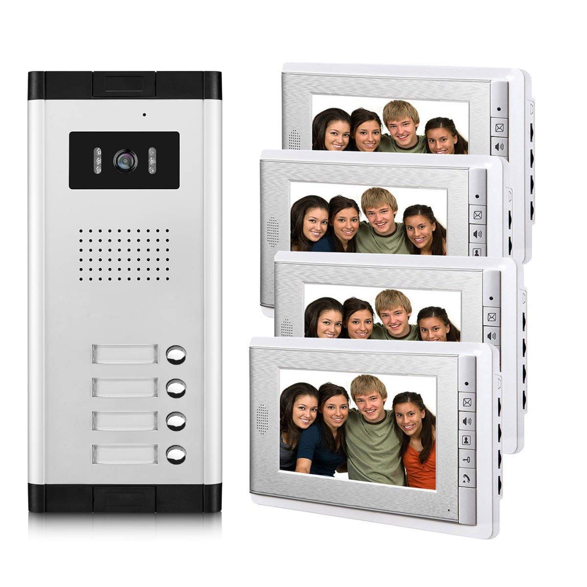 2 Units Apartment Video Intercom System, 7 Inch Monitor Wired Video Doorbell Door Phone Kits, Indoor Outdoor IR Camera, Monitoring, Unlock, 2 Way Intercom for Home Apartment