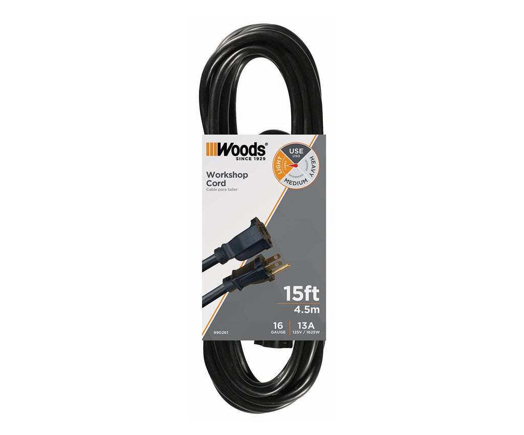 Southwire Extension Cord - Reliable Indoor & Outdoor Power - Neutral Black Finish - Vinyl Jacket - Reinforced Blades - Molded Plugs - 3 Prong - 15 Foot Length