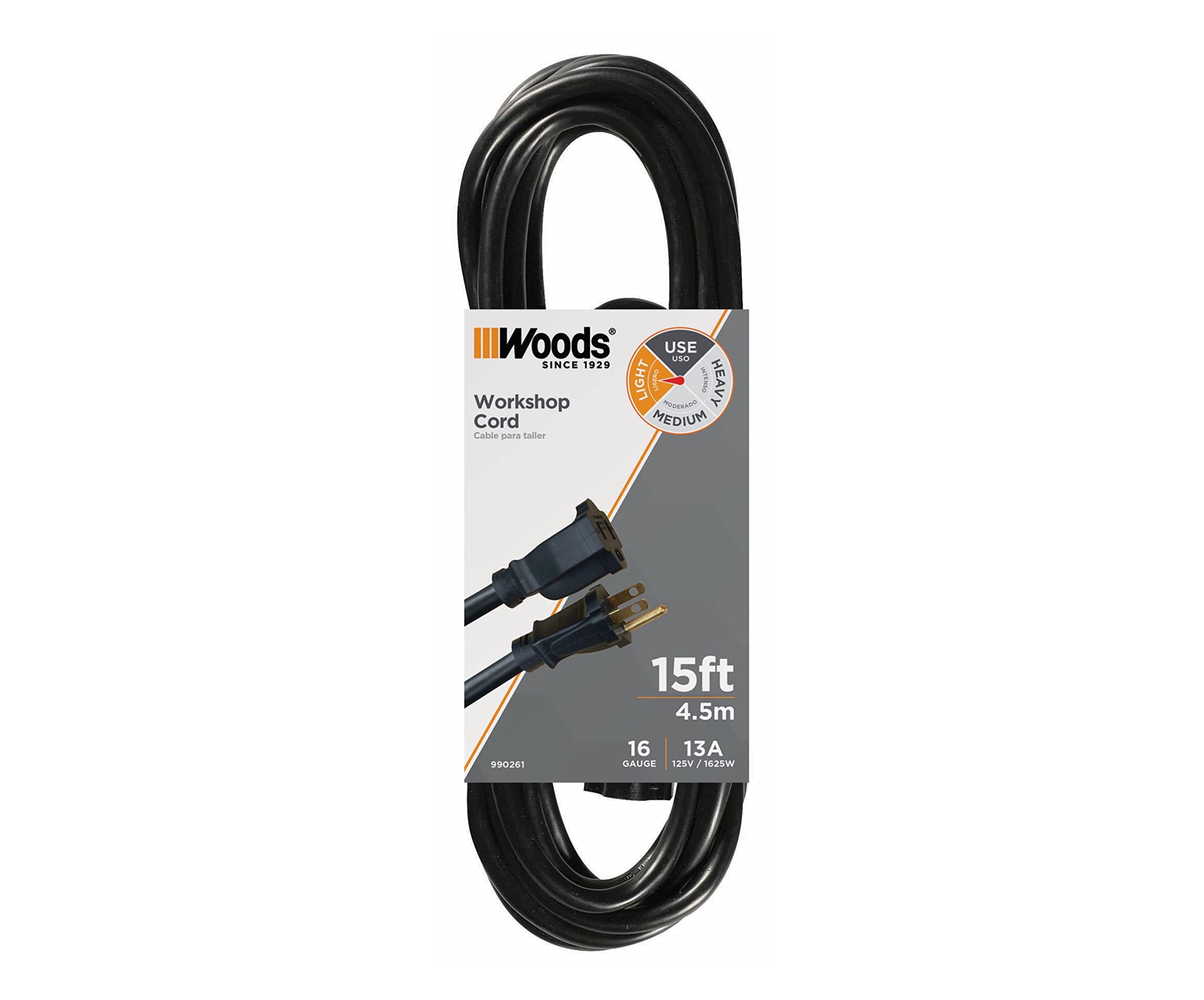 Southwire Extension Cord - Reliable Indoor & Outdoor Power - Neutral Black Finish - Vinyl Jacket - Reinforced Blades - Molded Plugs - 3 Prong - 15 Foot Length