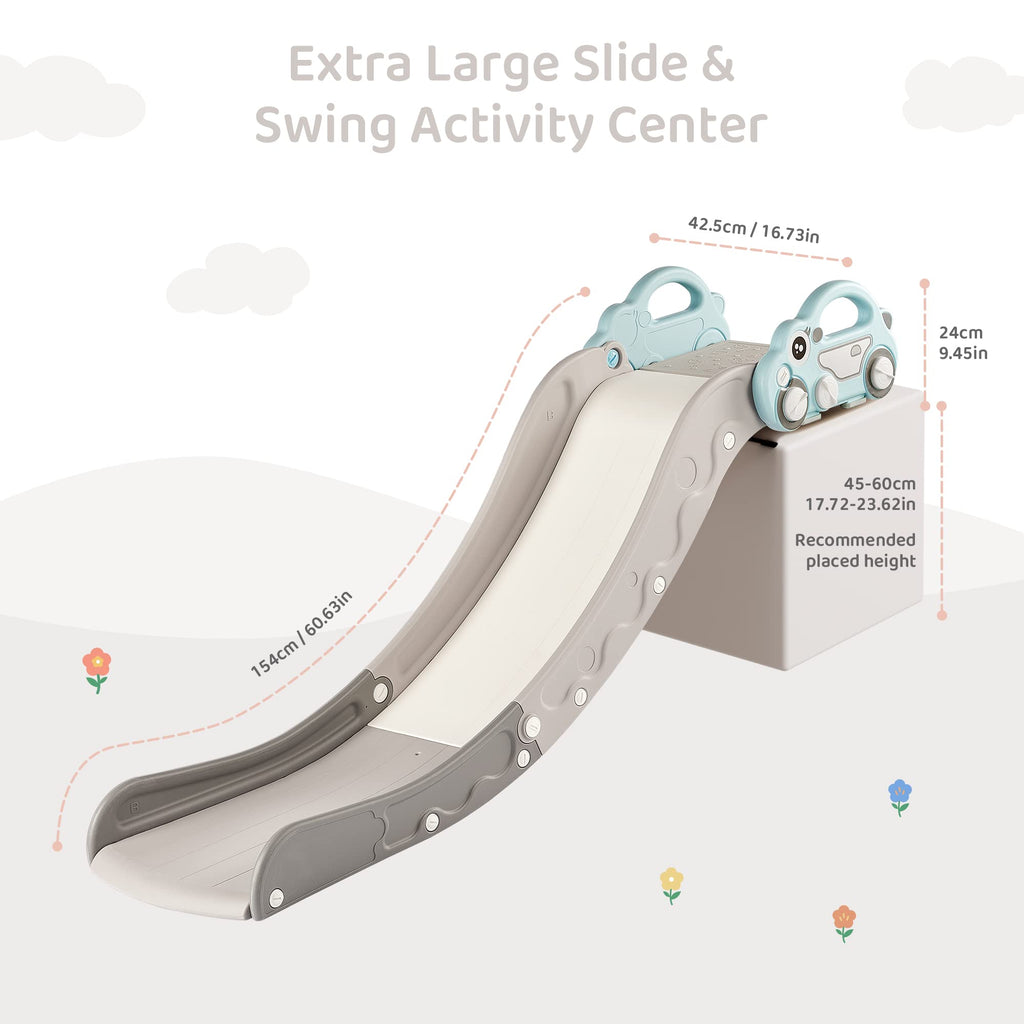 Indoor Kids Baby Couch Slide for Toddler 1-3, Sofa Slide Add-on Attachment for Bed Nugget Playgrounds, with Secure Base Guardrail, Gentle Slope Extended Buffer Zone, Fun Car Design, Blue