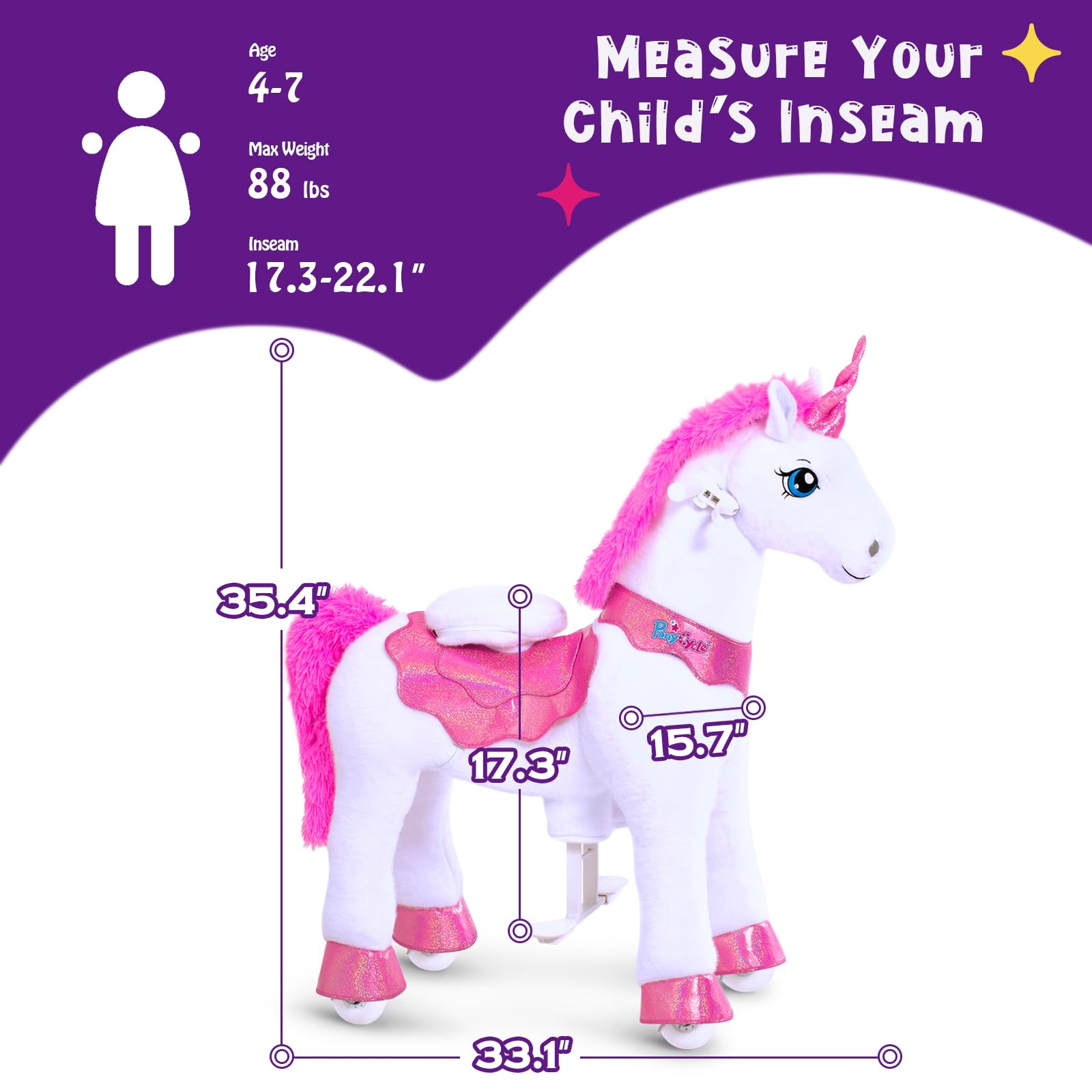 PonyCycle Ride on Toys Riding Black Horse Toys No Battery Required (with Brake/ 30" Height/Size 3) Pony Rider Walking Animals Rocking Horse Ride on Horse for Kids Riding Toys E338