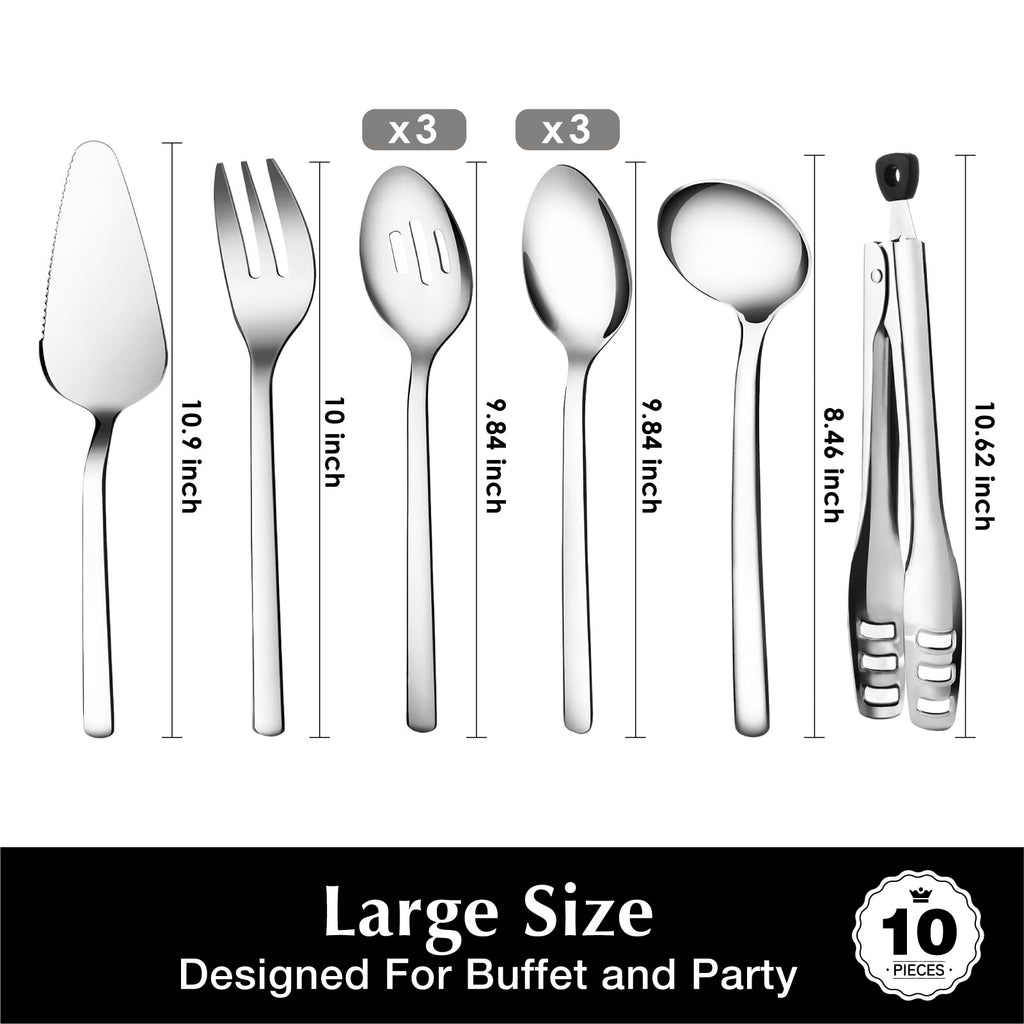 KINGSTONE Large Hostess Gold Serving Utensils Set,18/10 Stainless Steel Heavy Duty 10inch Serving Spoons,Slotted Spoons,Serving Fork,Serving Tongs, Cake Pie Server For Buffet, Wedding, Party