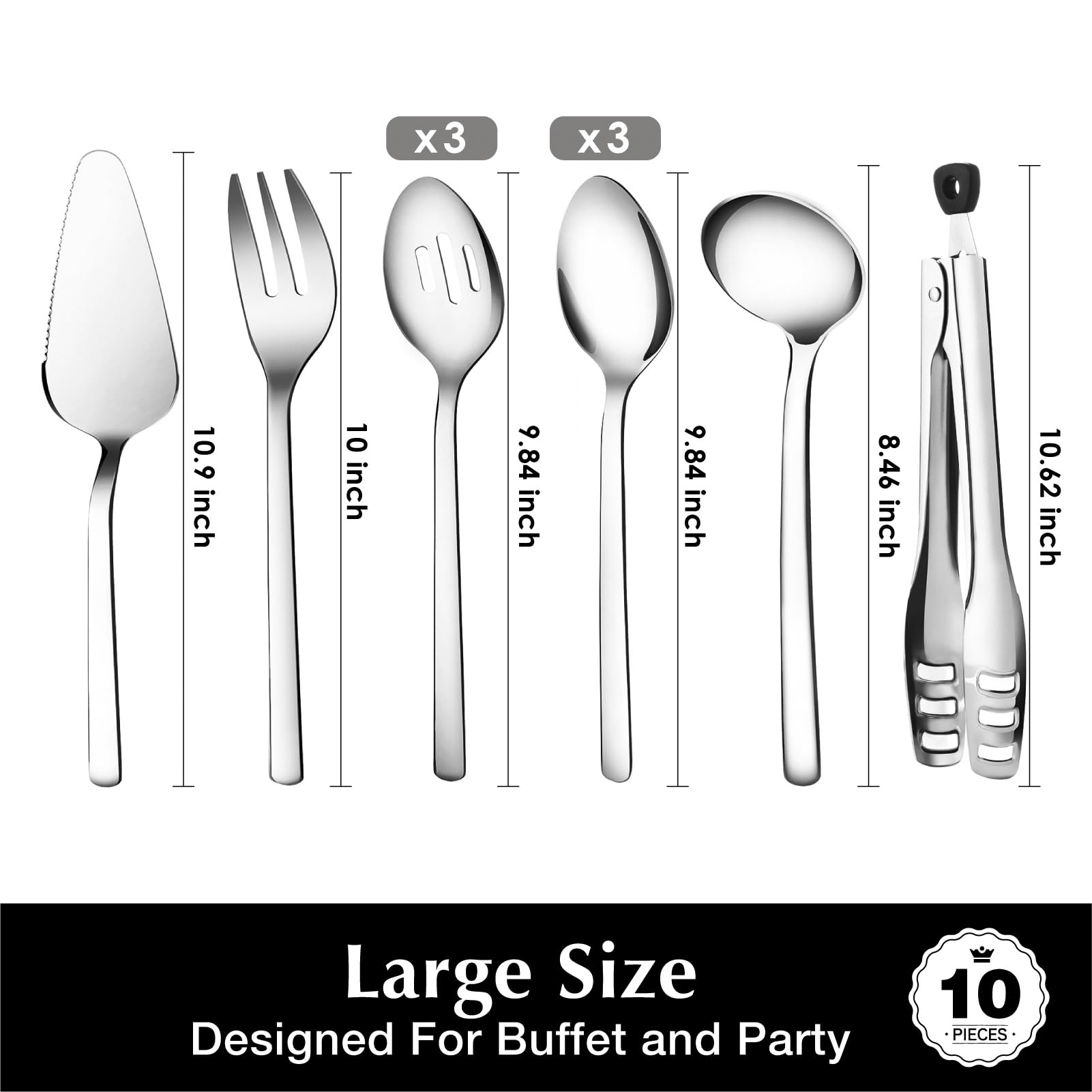 KINGSTONE Large Hostess Gold Serving Utensils Set,18/10 Stainless Steel Heavy Duty 10inch Serving Spoons,Slotted Spoons,Serving Fork,Serving Tongs, Cake Pie Server For Buffet, Wedding, Party