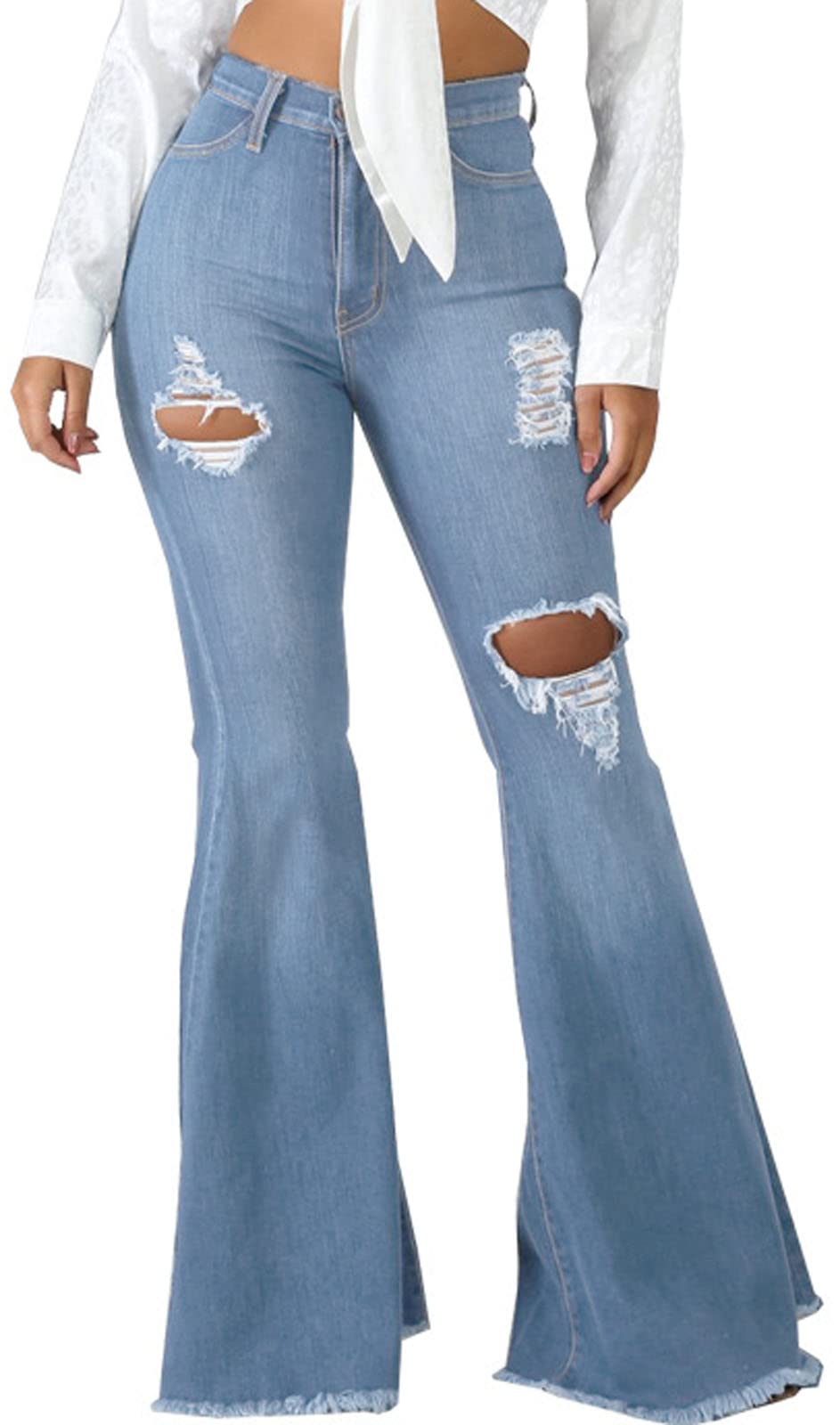 Bell Bottom Jeans for Women Ripped High Waisted Classic Flared Denim Pants