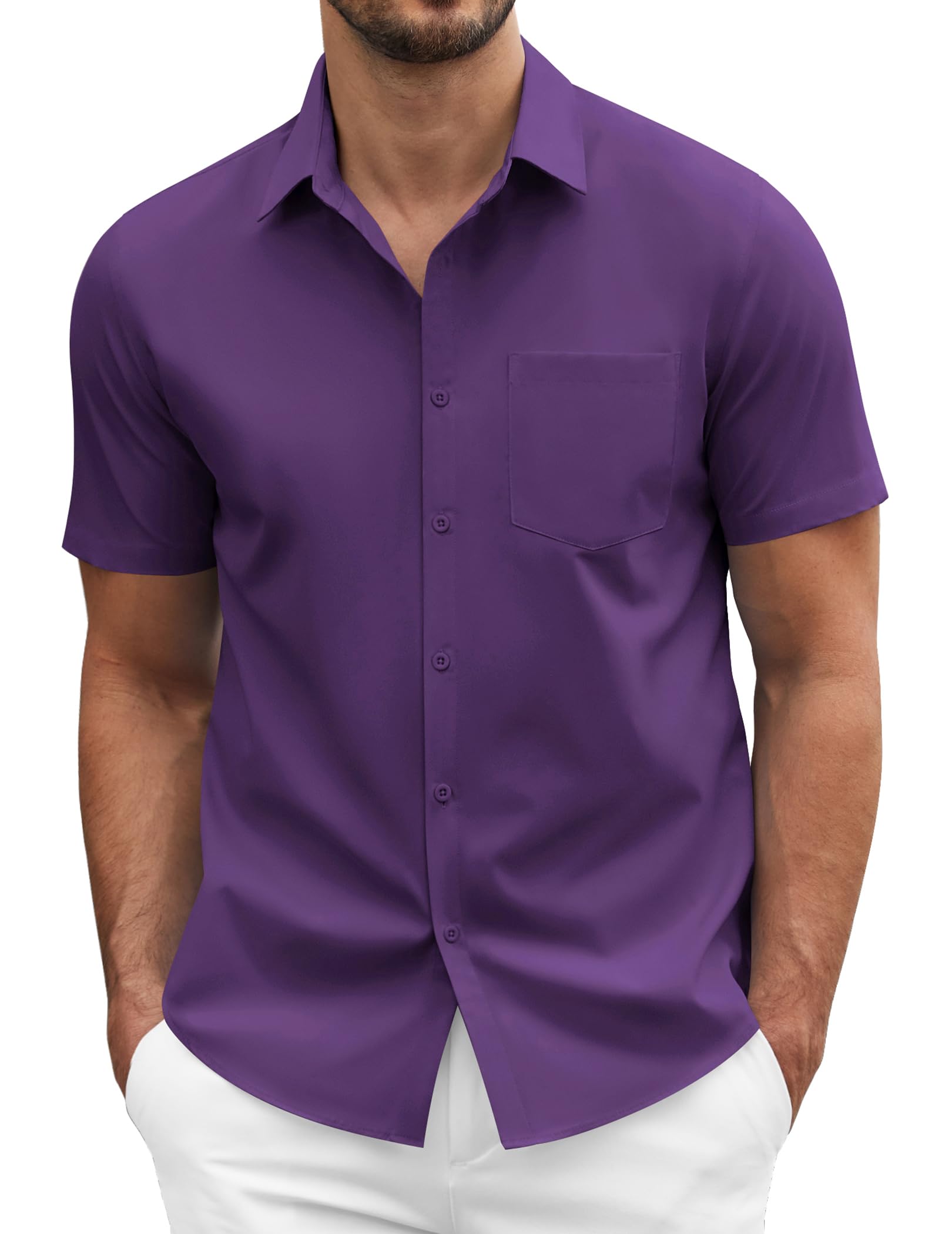 COOFANDY Men's Short Sleeve Casual Button Down Shirt Business Untucked Dress Shirts with Pocket