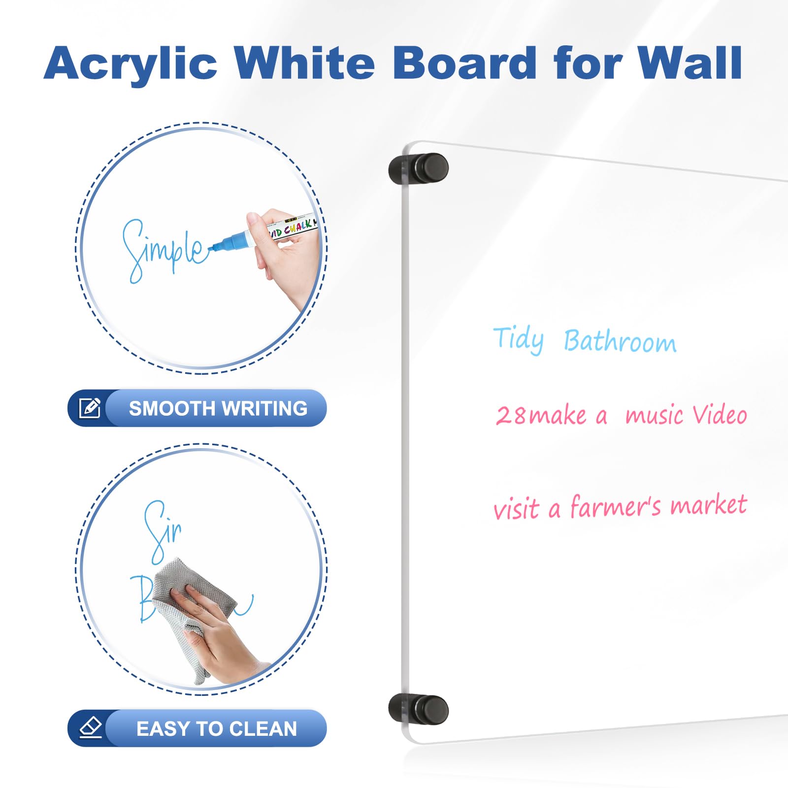 Acrylic Calendar for Wall Whiteboard, 12" x 12" Weekly Clear Dry Erase Board, Small Planning Board White Board for Wall, Home, Office, School