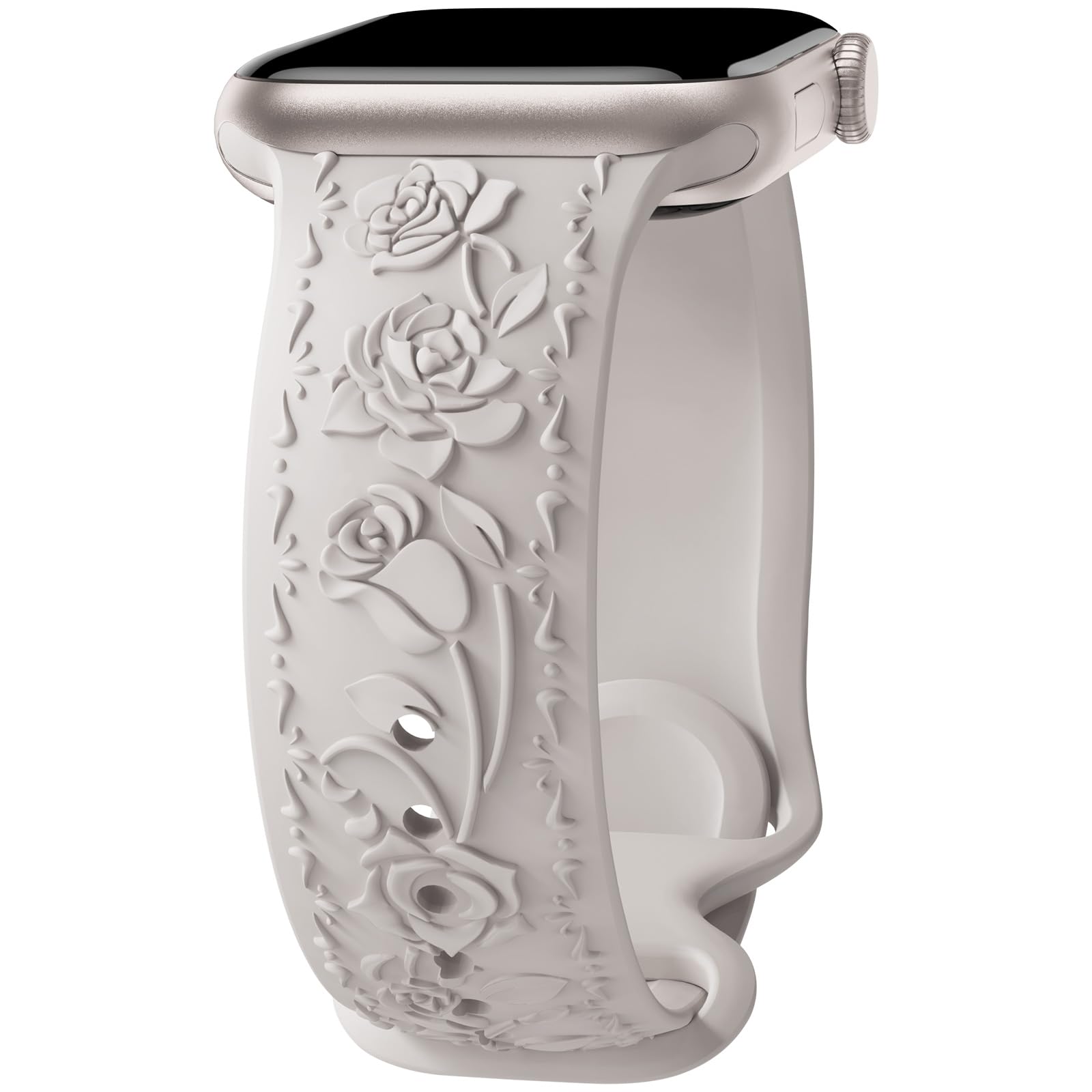 Floral Engraved Band Compatible with Apple Watch Band 40mm 41mm 38mm 42mm 44mm 45mm 46mm 49mm Women, Soft Silicone Cute Embossed Flower Strap for iWatch Band Series SE Ultra 11 10 9 8 7 6 5 4 3 2 1