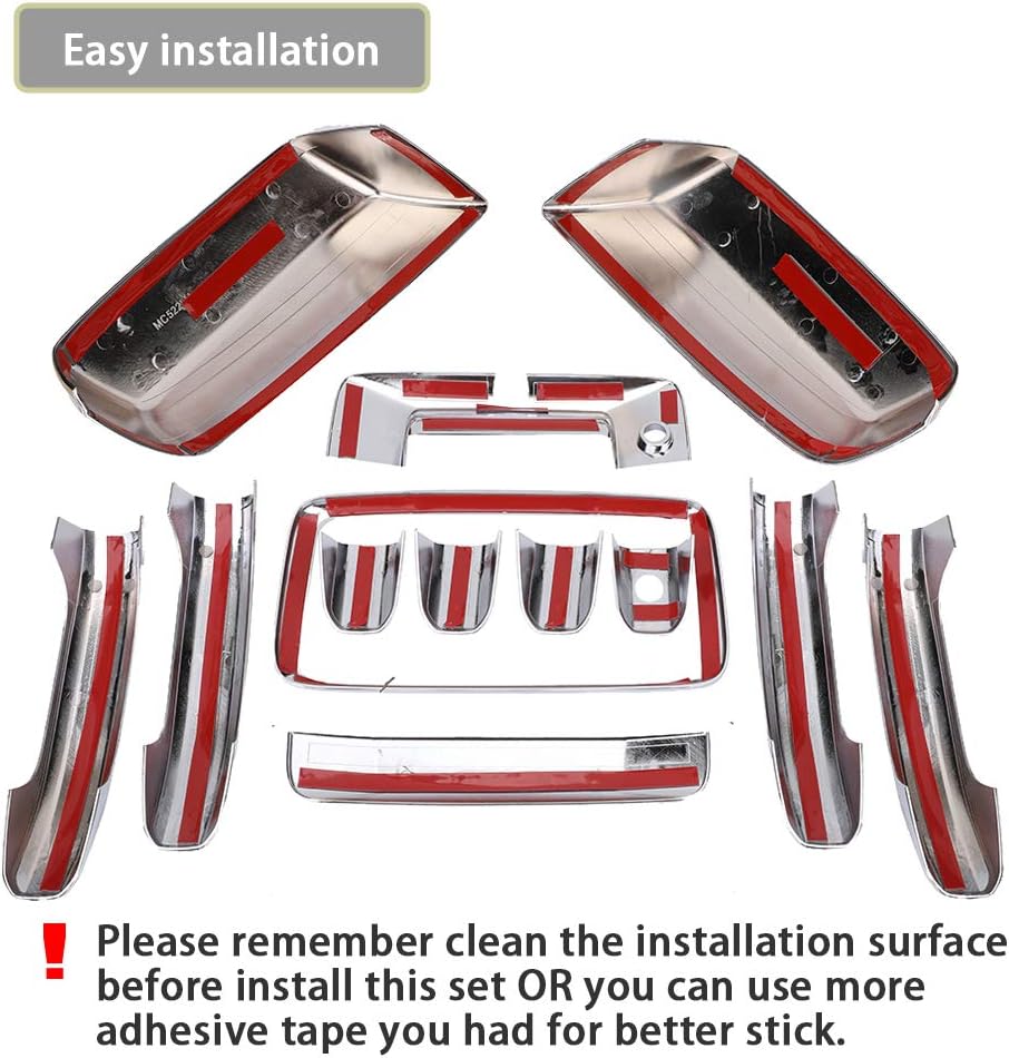 Chrome Door Handle Covers+Top Half Mirror Covers+Tailgate Cover (with Camera Hole) Compatible with Chevrolet Silverado GMC Sierra 1500 2500 3500 2014-2018 - Not for Towing Mirror