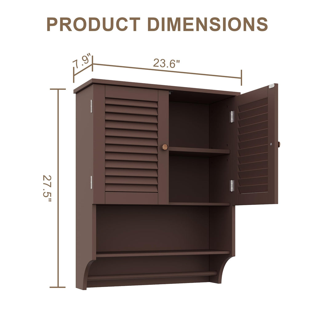 ChooChoo Bathroom Wall Cabinet, Medicine Cabinet, 2 Doors Over The Toilet Space Saver Storage Cabinet with Large Space, Black