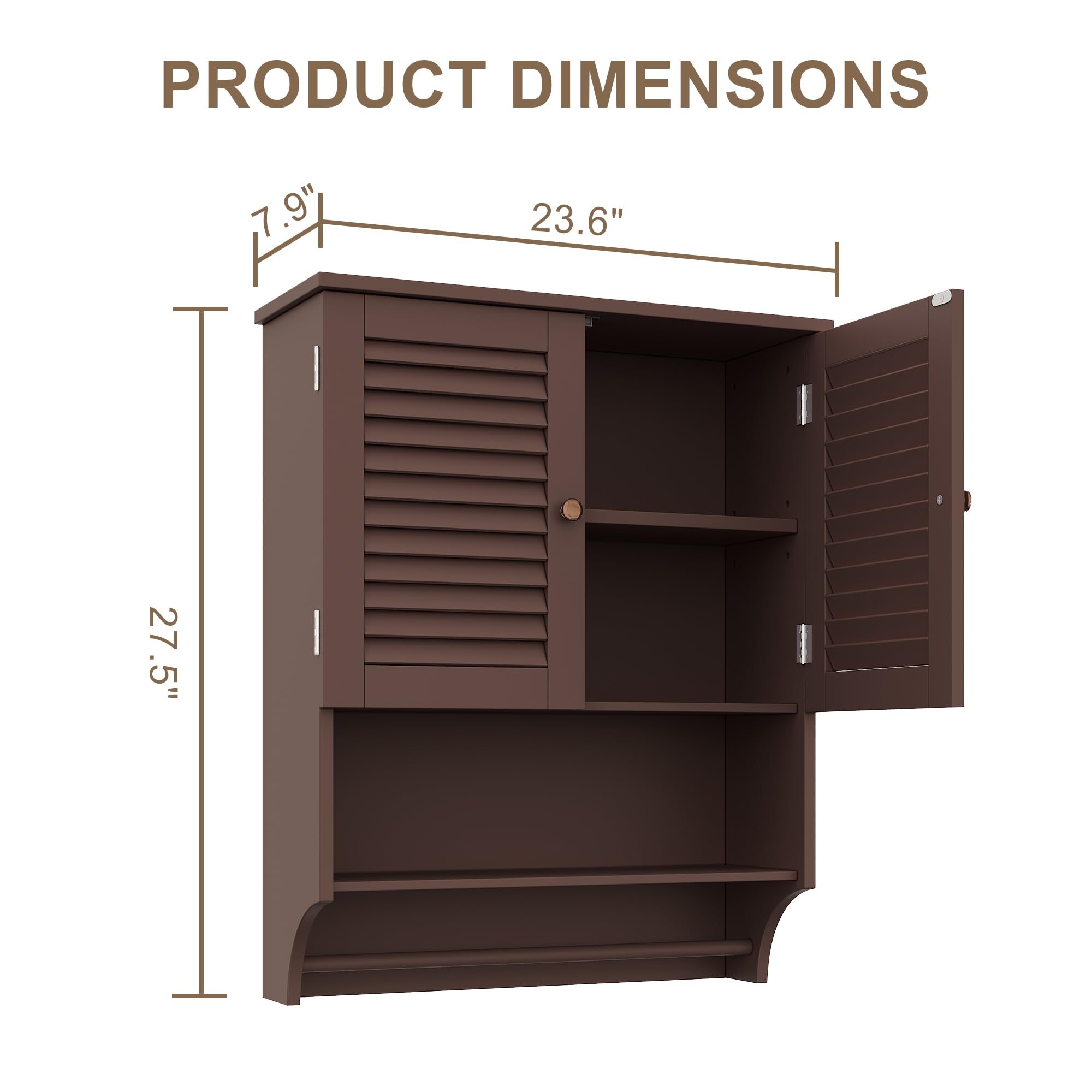 ChooChoo Bathroom Wall Cabinet, Medicine Cabinet, 2 Doors Over The Toilet Space Saver Storage Cabinet with Large Space, Black