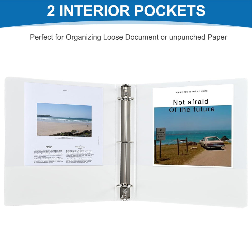 0.5 inch 3-Ring Binder, 1/2 inch Round Ring Binder with 2 Inside Pockets, Clear View Cover Binders Holds 8.5'' x 11''Paper，PVC Free, Pastel Color Binders for Office/Home/School Supply, 6 Pack