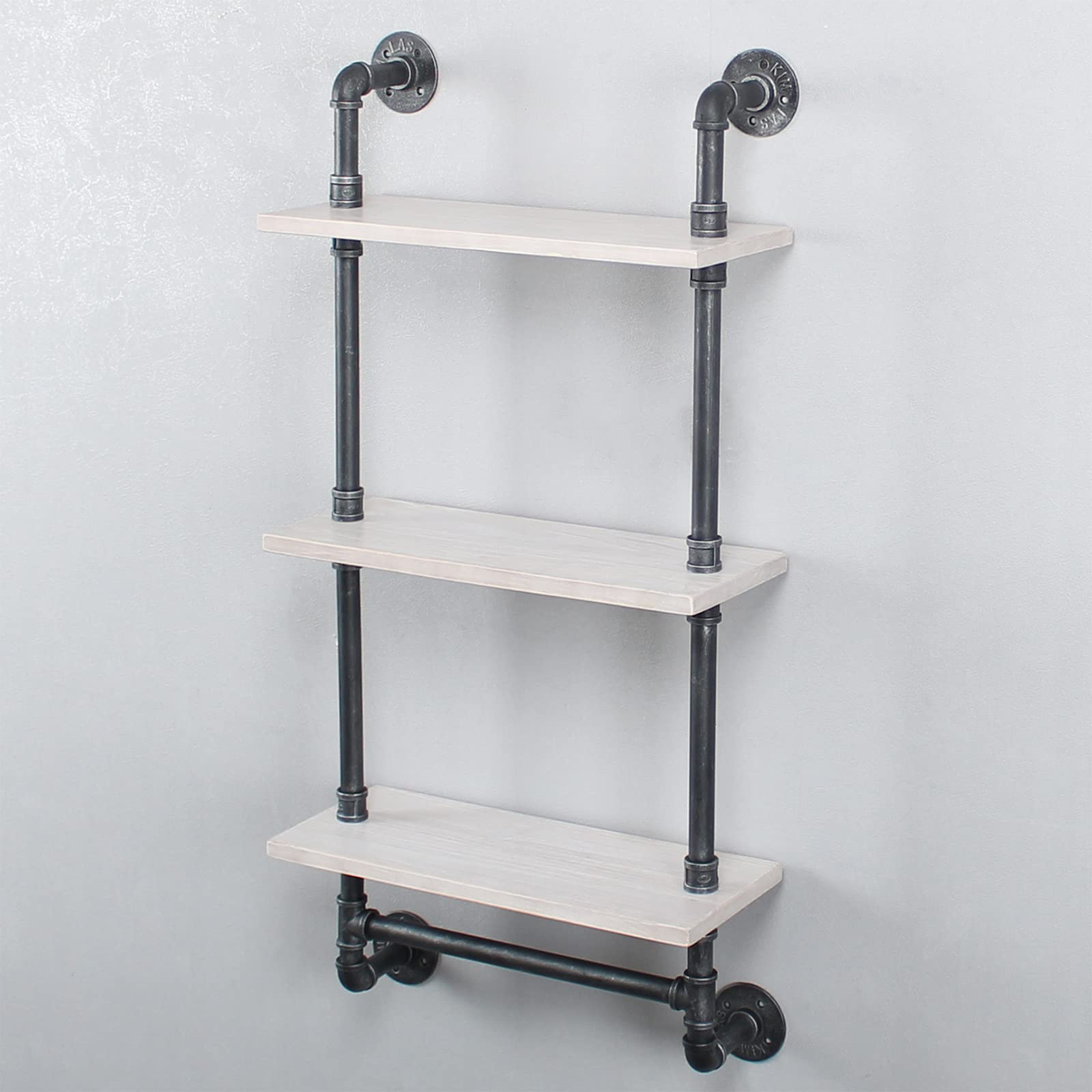 MBQQ Industrial Pipe Shelf Bathroom Shelves Wall Mounted,19.6in Rustic Wood Shelf with Towel Bar,1 Tier Farmhouse Towel Rack,Pipe Shelving Floating Shelves Towel Holder,Black & White
