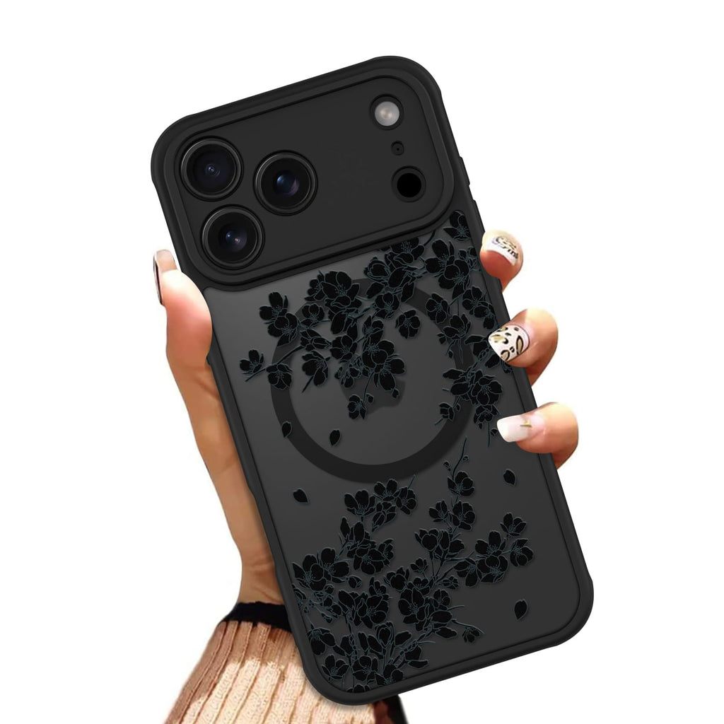 OOK Case for iPhone 11 6.1 Inch (Compatible with MagSafe) Floral Flowers Design Translucent Phone Cover Soft TPU + Hard PC Anti-Scratch Shockproof Magnetic Cute Case for Women - Red