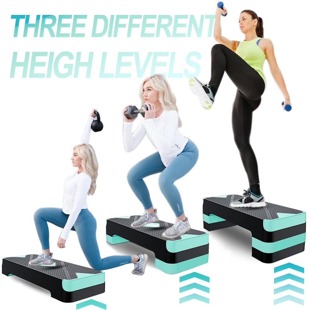 Aerobic Exercise Step, Adjustable Aerobic Stepper for Exercise, Workout Step Platform, Step Up Box, 26.5" Step Deck with 4” 6” 8” Adjustable Height Risers, Women Home Gym Fitness
